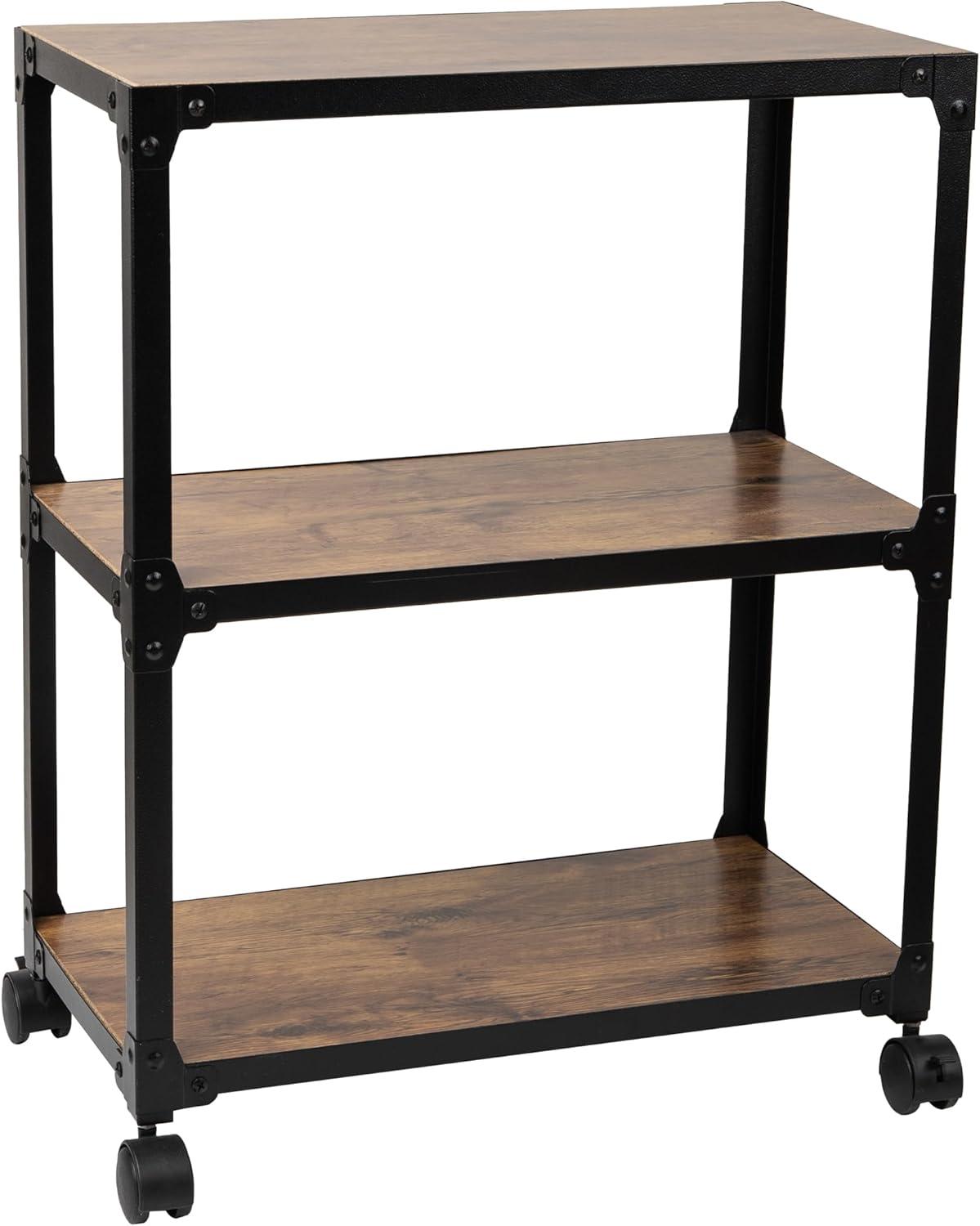 Mind Reader 3-Tier Rolling Bar Cart, Microwave Stand, Wood Metal, 29.5"H, Brown