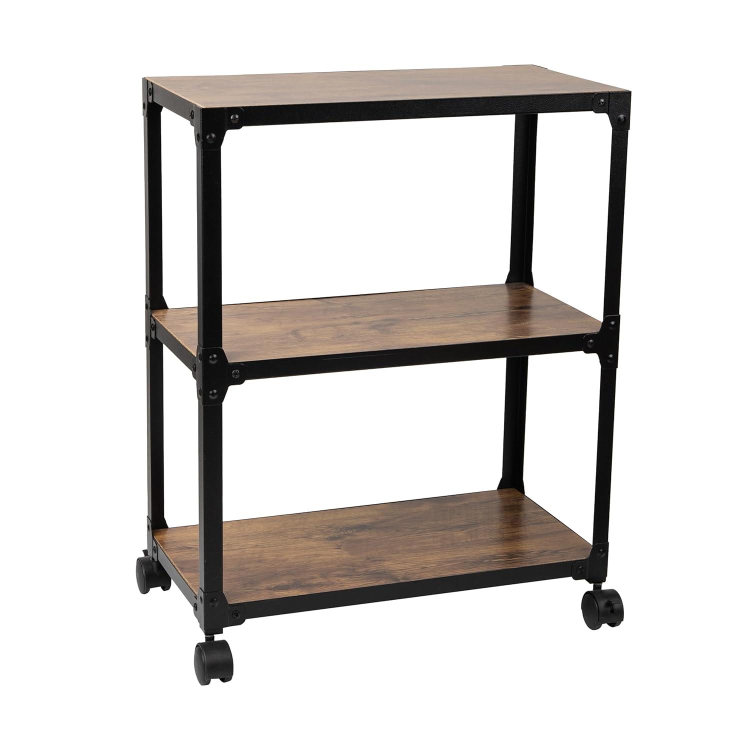 Mind Reader 3-Tier Rolling Bar Cart, Microwave Stand, Wood Metal, 29.5"H, Brown