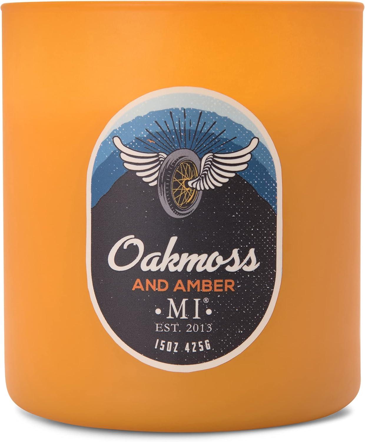 Manly Indulgence Oakmoss & Amber Scented Jar Candle for Men, 2 Cotton Wick, All American Collection, Golden Yellow, 15 oz - Up to 60 Hours Burn, Soy Blend Wax, USA Poured