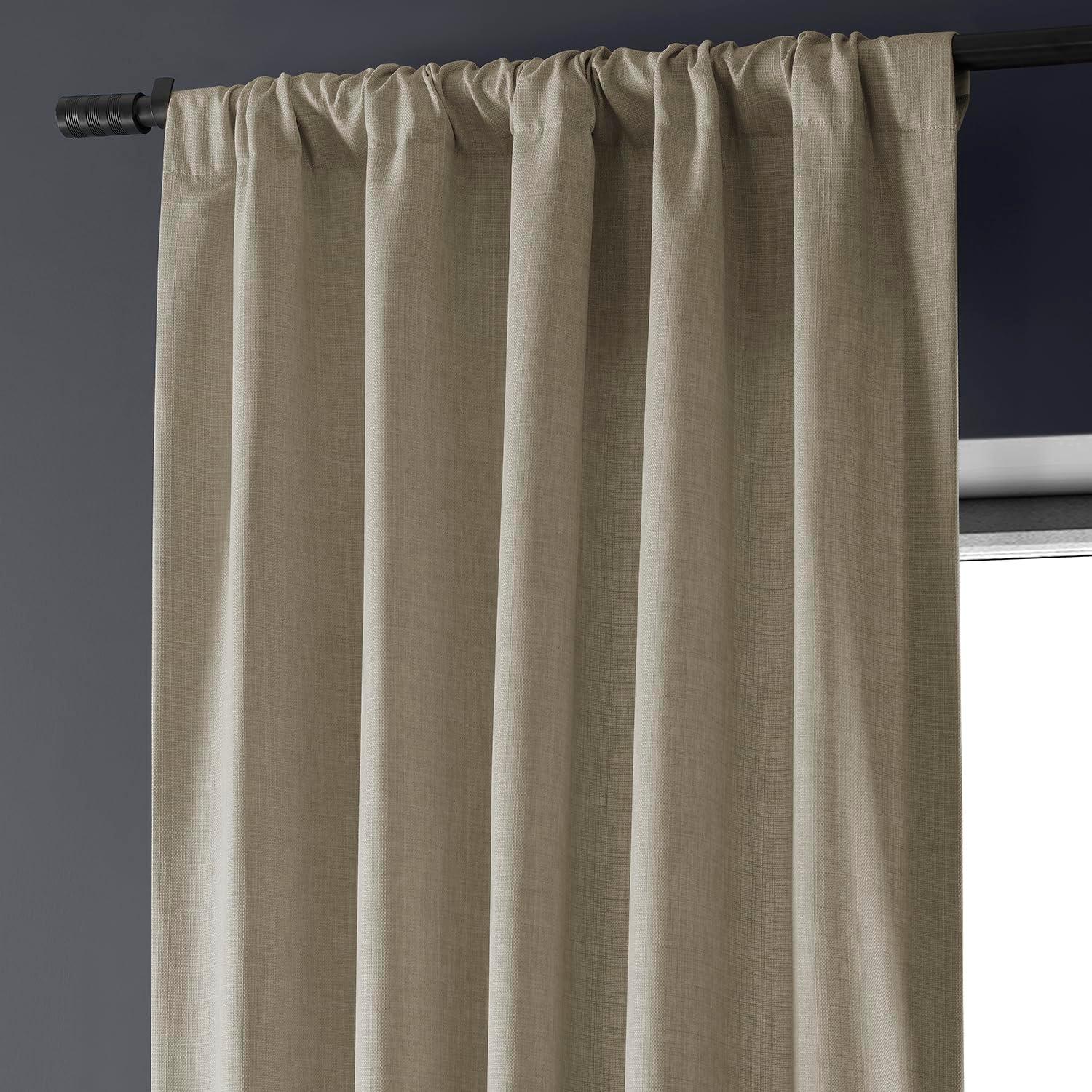 Sepia Beige Room-Darkening Faux Linen Curtains 96"