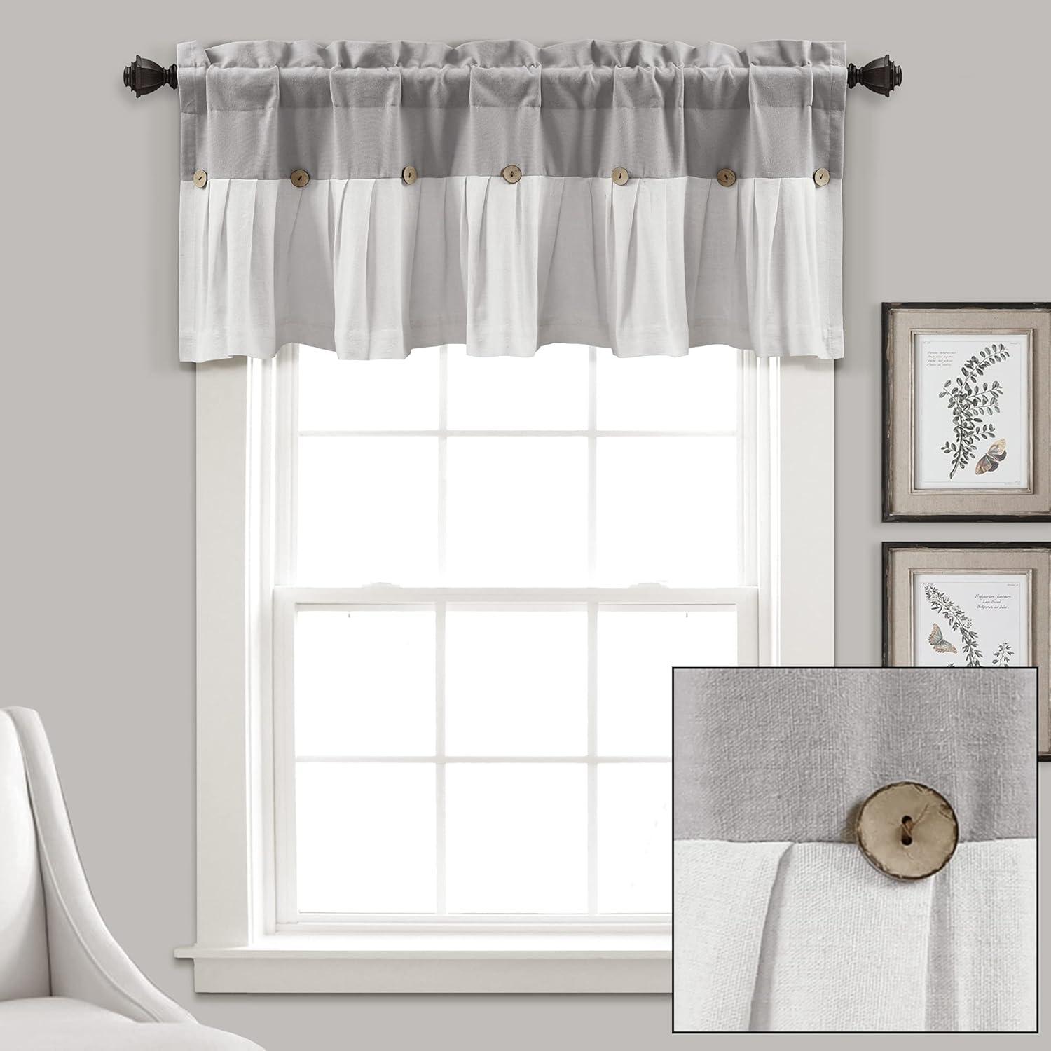 18"x52" Farmhouse Linen Button Window Valance - Lush Décor