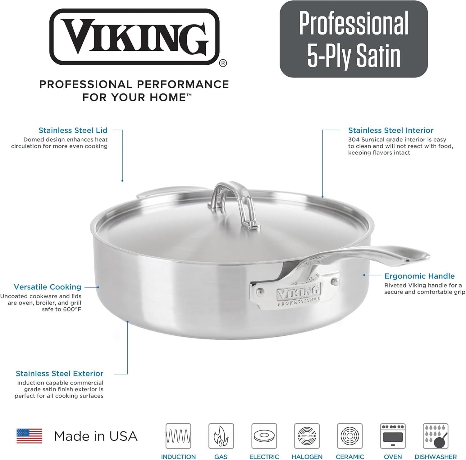 viking culinary professional 5-ply stainless steel saut pan, 6.4 quart