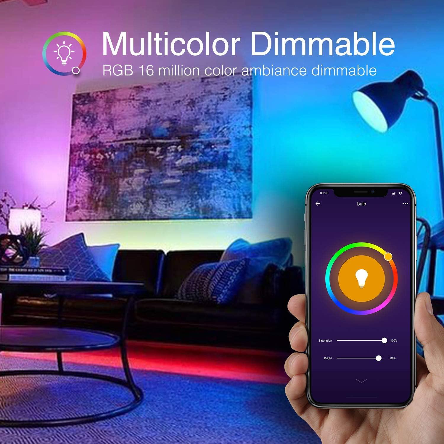 WB4-4: Gosund Smart Bulb, WiFi Light Bulbs, Color Changing Light Bulb, Smart Light Bulbs work with Alexa & Google Assistant, A19 RGB Alexa Light Bulb, RGB+Wnite, Dimmable LED Light Bulbs, 4 Pack