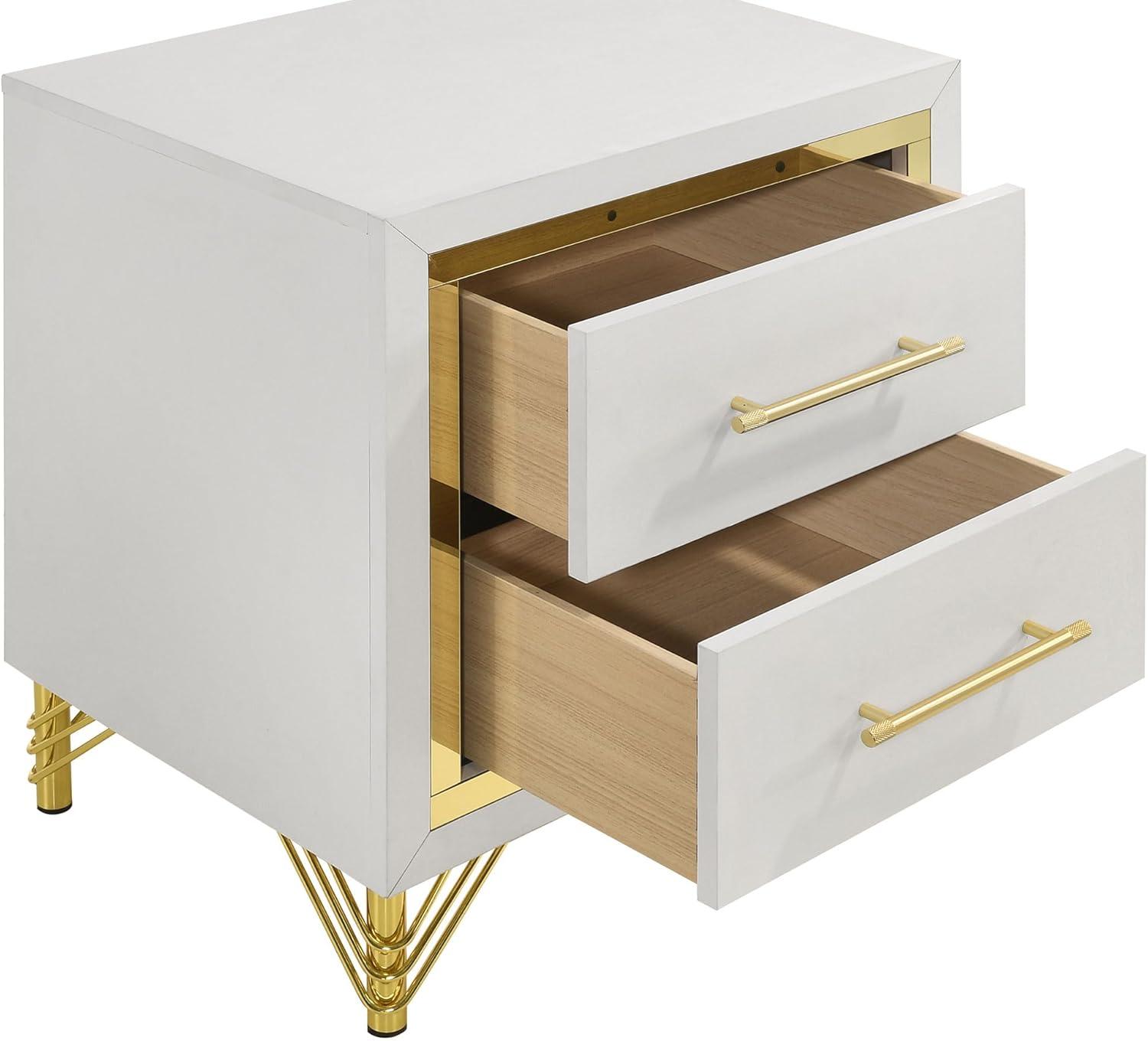 Coaster Lucia Modern 2-drawer Wood Nightstand Bedside Table White and Gold