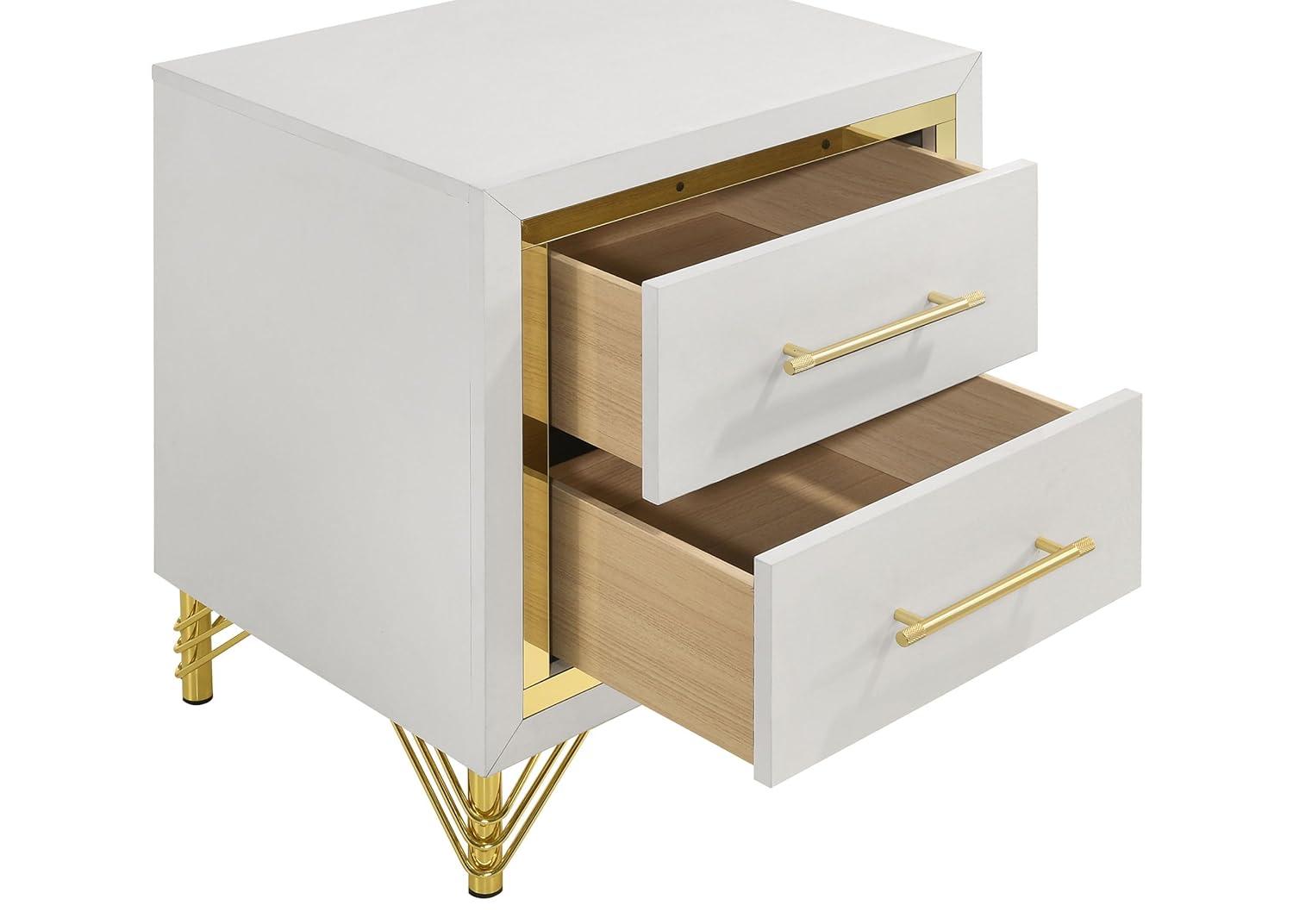 Coaster Lucia Modern 2-drawer Wood Nightstand Bedside Table White and Gold