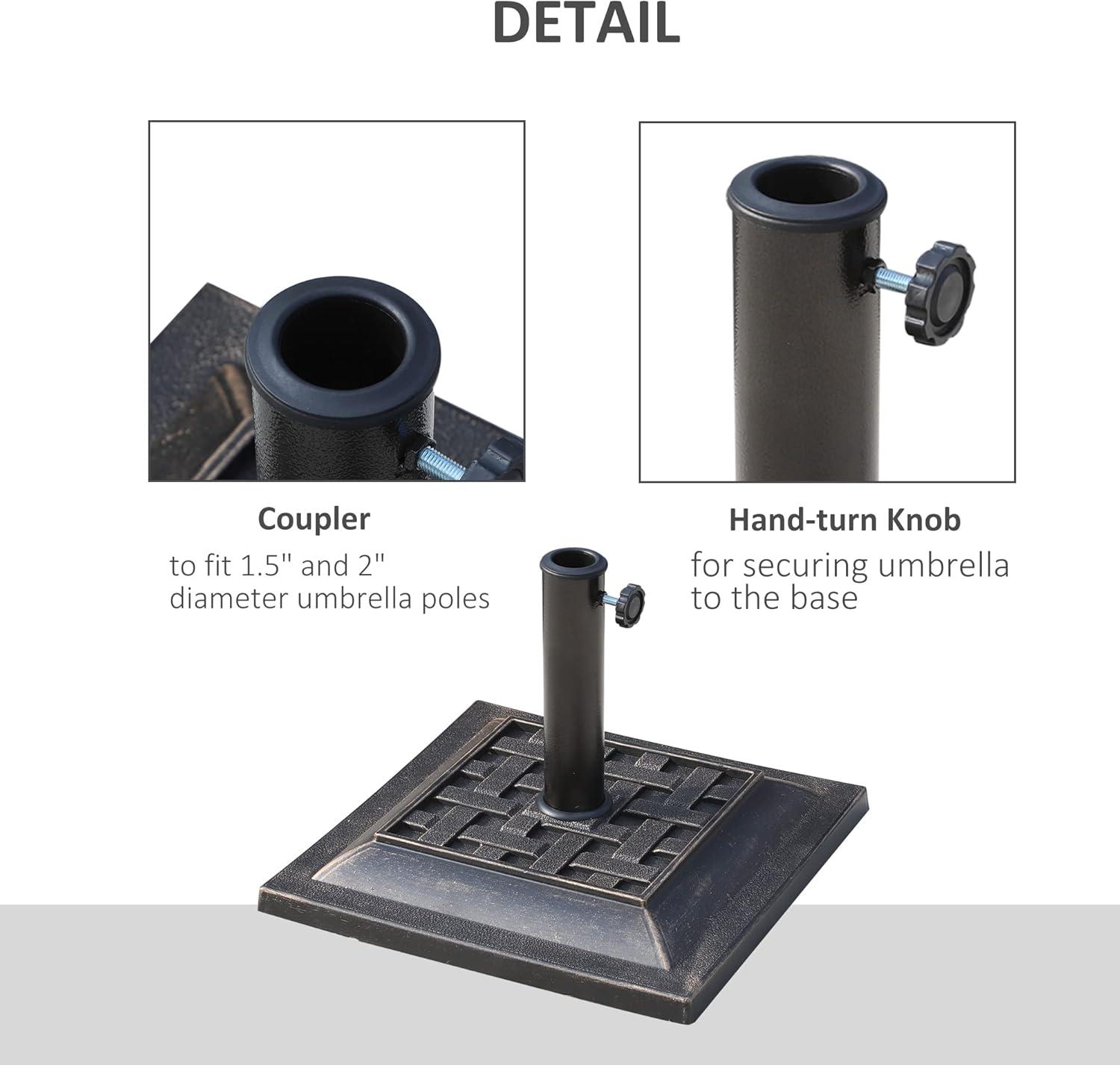 Outsunny 20 lbs Patio Market Umbrella Base Stand Resin Parasol Holder Square with Beautiful Decorative Pattern, for Φ1.5", Φ1.89" Pole