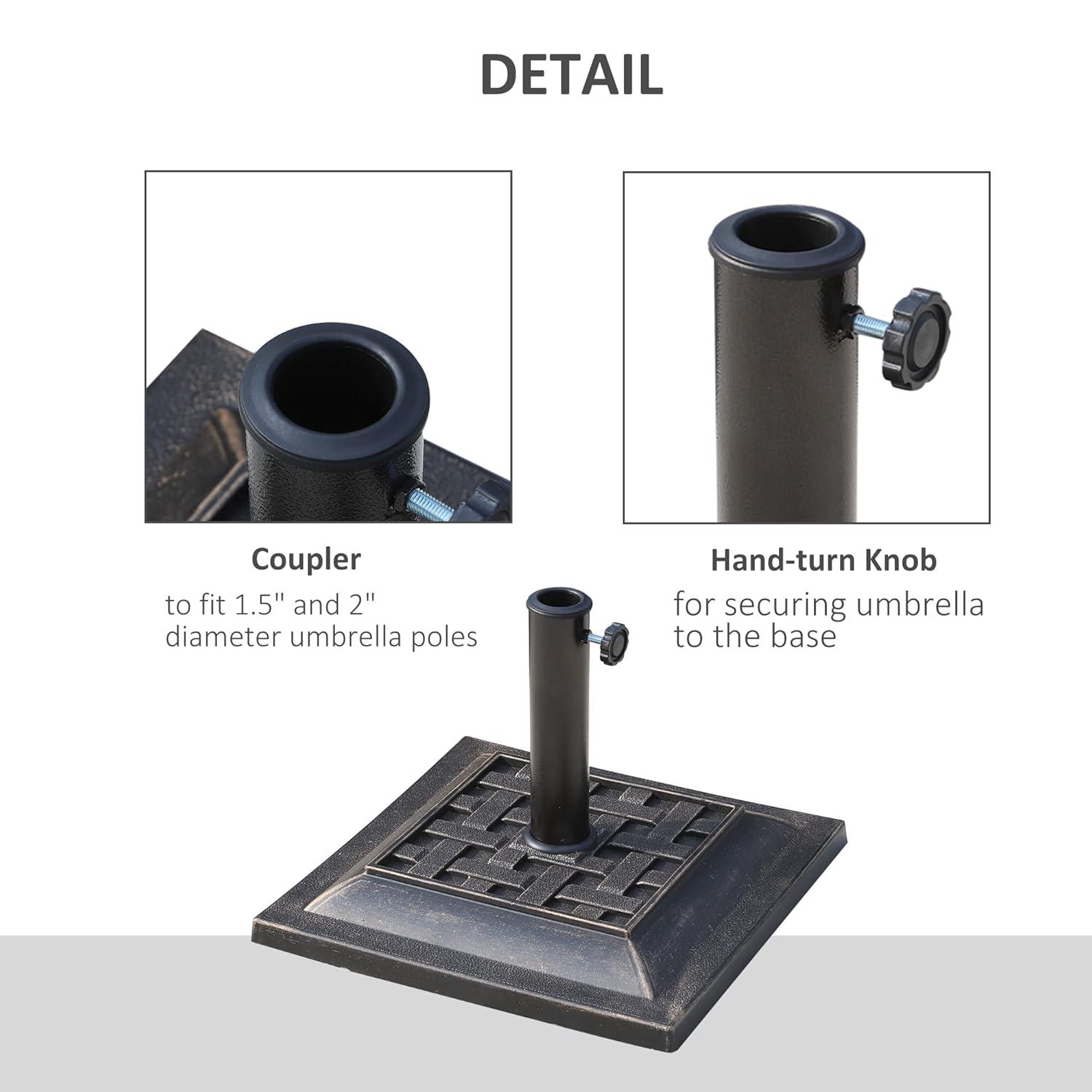 Outsunny 20 lbs Patio Market Umbrella Base Stand Resin Parasol Holder Square with Beautiful Decorative Pattern, for Φ1.5", Φ1.89" Pole