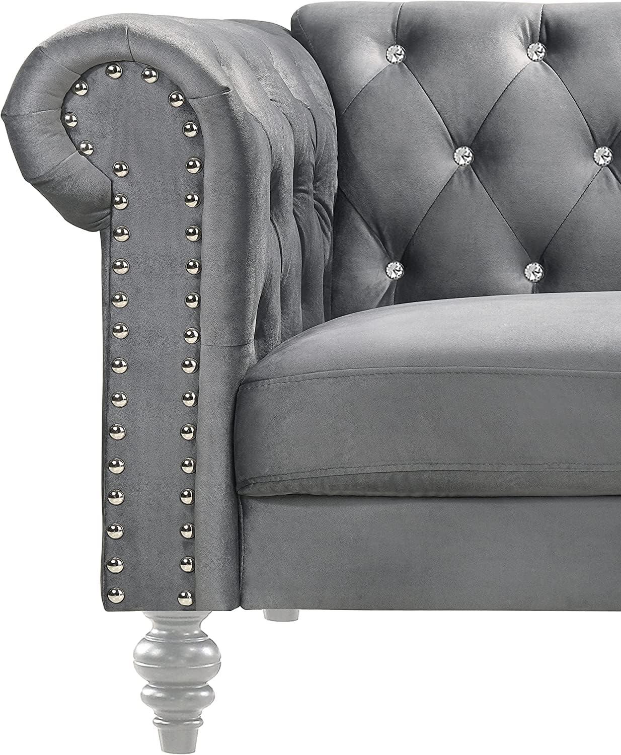 New Classic Furniture Emma Crystal Velvet Fabric Loveseat in Gray