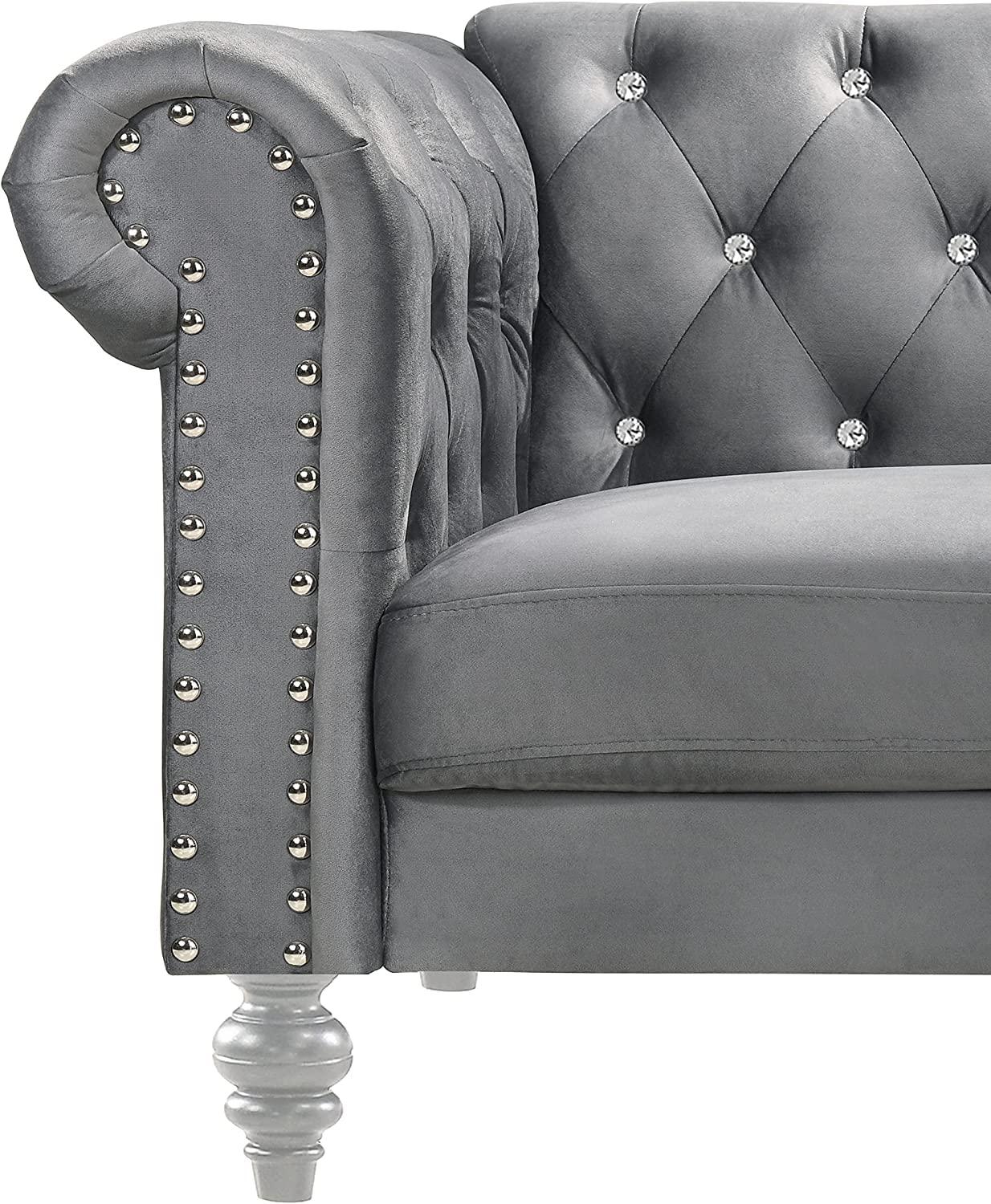 New Classic Furniture Emma Crystal Velvet Fabric Loveseat in Gray