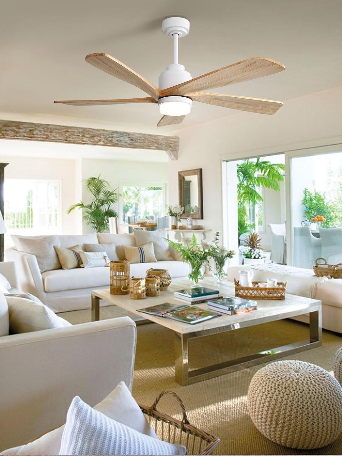 Sofucor 52" 5-Solid Blade Smart Modern Ceiling Fan with LED Light，Remote