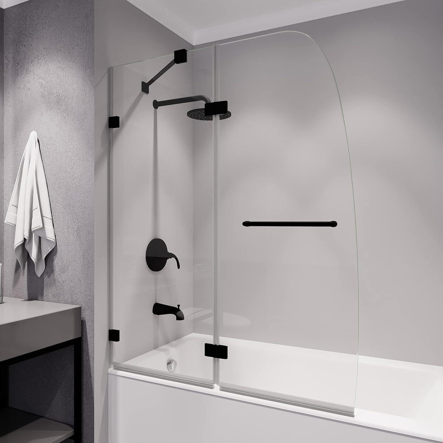 ANZZI Herald Series 48 In. X 58 In. Frameless Hinged Glass Shower Tub Door In Black