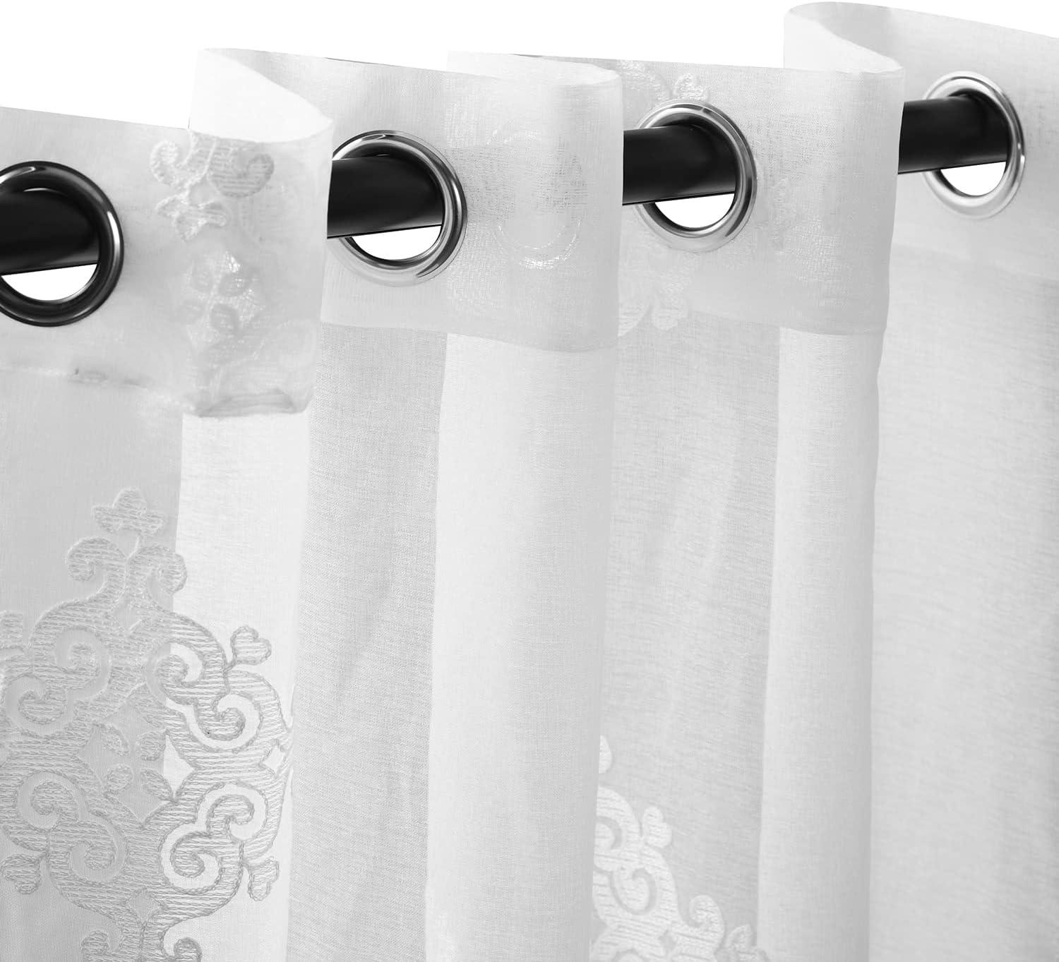 Superior Sia Damask Sheer Curtain Panel Set with Grommet Header , 52" x 96", White