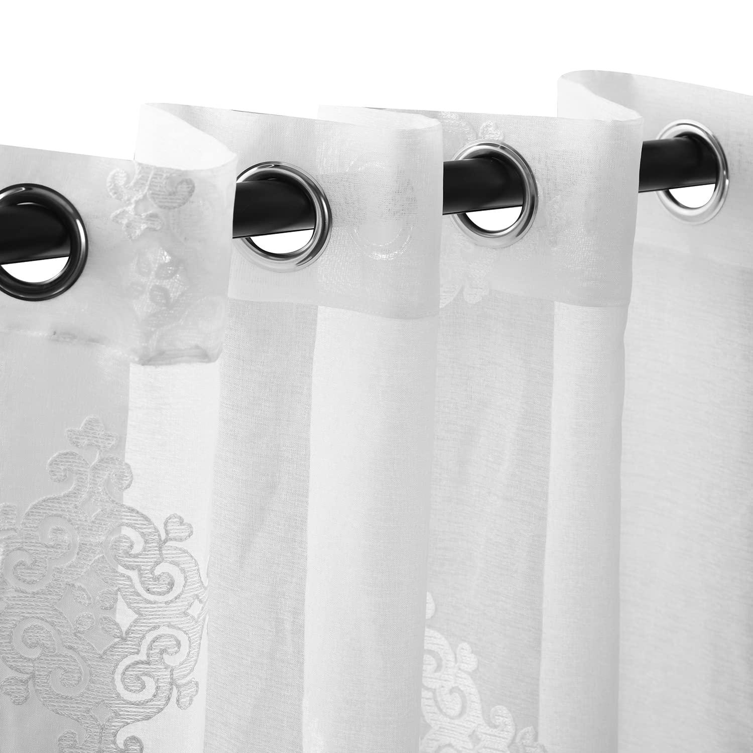 Superior Sia Damask Sheer Curtain Panel Set with Grommet Header , 52" x 96", White