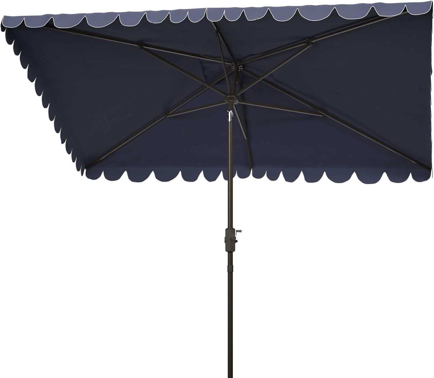 Venice 6.5 X 10 Ft Rectangle Crank Umbrella - PAT8310 - Navy/White - Safavieh