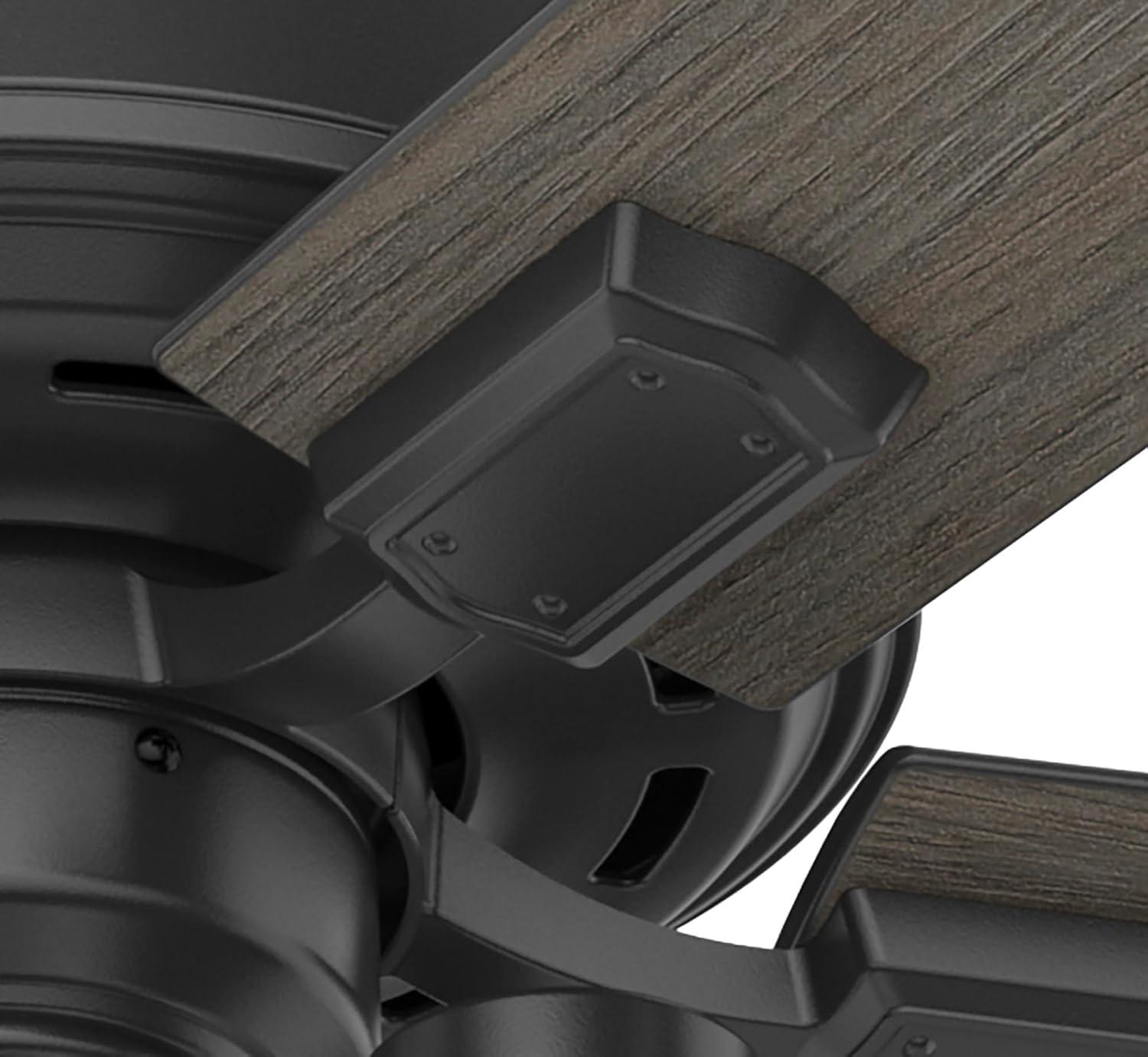 Hunter - Hartland Indoor Ceiling Fan With Light, 52-inch, Matte Black, Casual-style, 3-speed WhisperWind Motor, 51745, for living rooms, bedrooms, home offices, kitchens