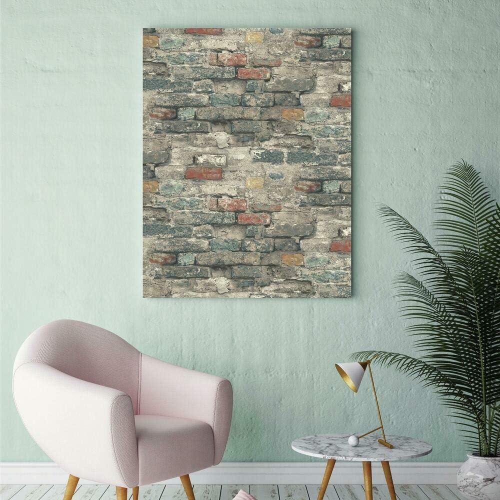 RoomMates Brick Alley Blue Peel and Stick Wallpaper: Industrial Vinyl, Self-Adhesive, Classic Brick Pattern, 28.18 Sq Ft Coverage