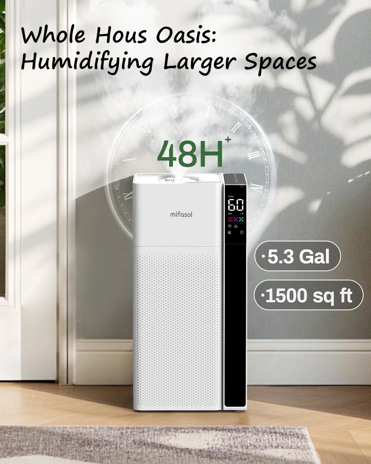 Warm and Cool Mist Humidifier Large Room, 5.3Gal/20L Whole House Humidifiers for Home, Quickly & Evenly Humidify Larger Areas, Top Fill, White