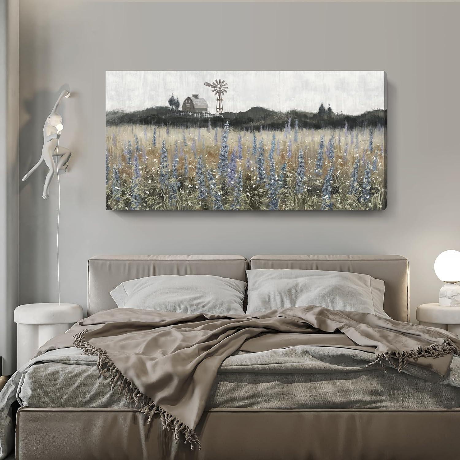 Rustic Countryside Floral Landscape Canvas Wall Art 30x60 Inch