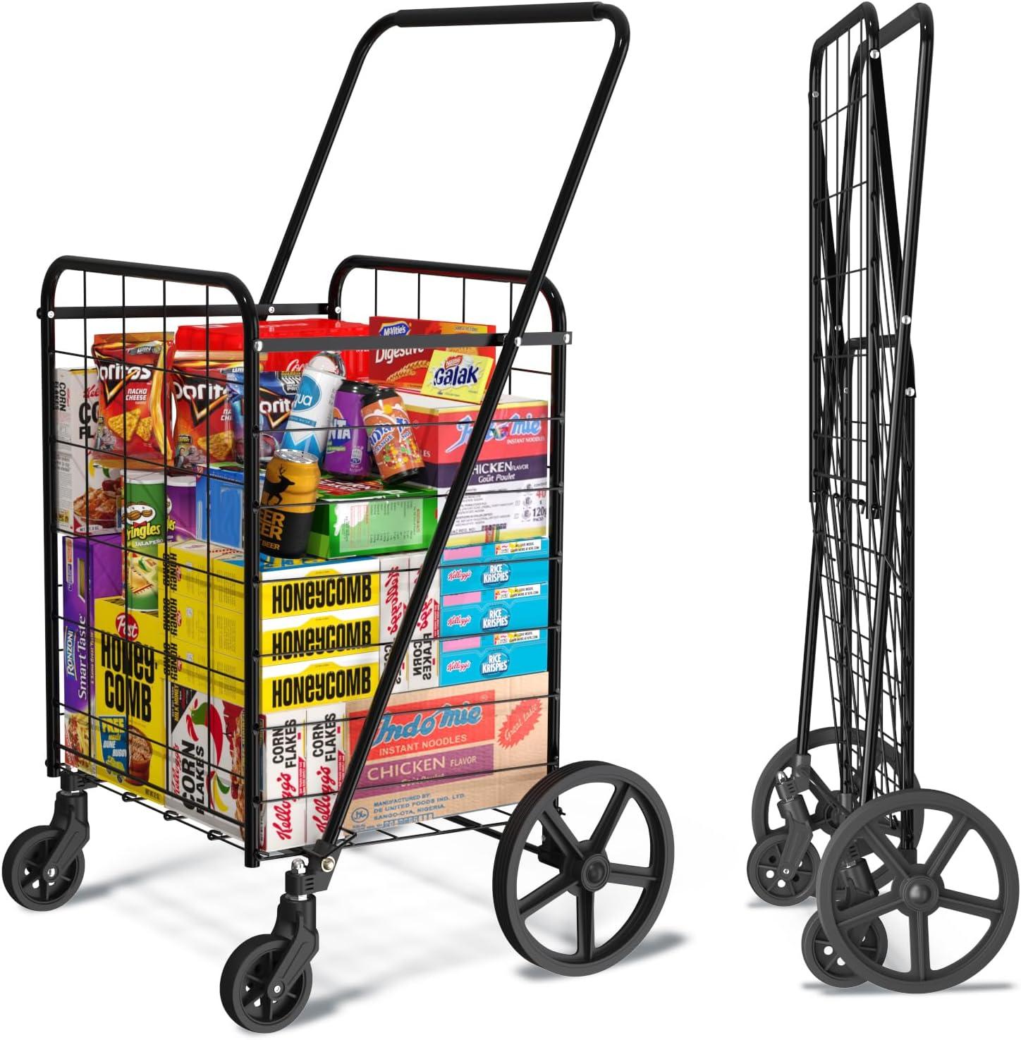 Black Foldable Metal Utility Cart with Swivel Wheels