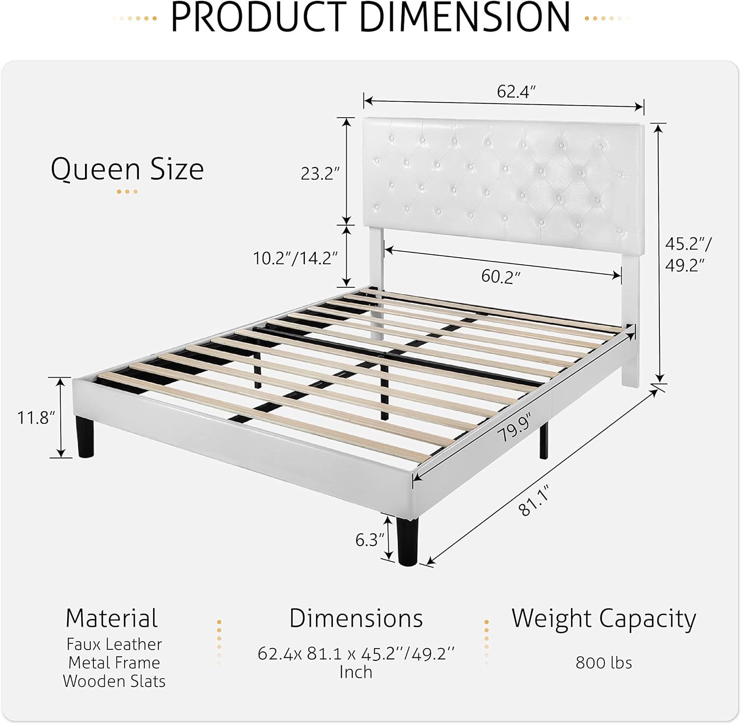 White Faux Leather Queen Platform Bed with Tufted Headboard and Storage