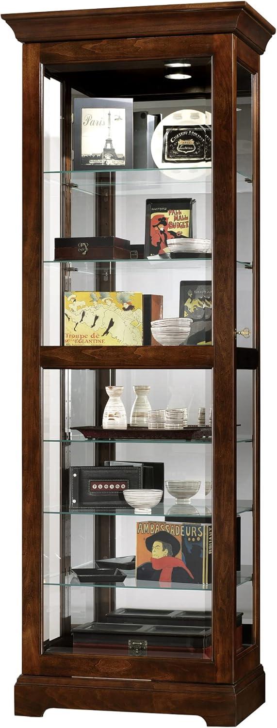 Cherry Bordeaux Lighted Traditional Curio Cabinet with Glass Shelves