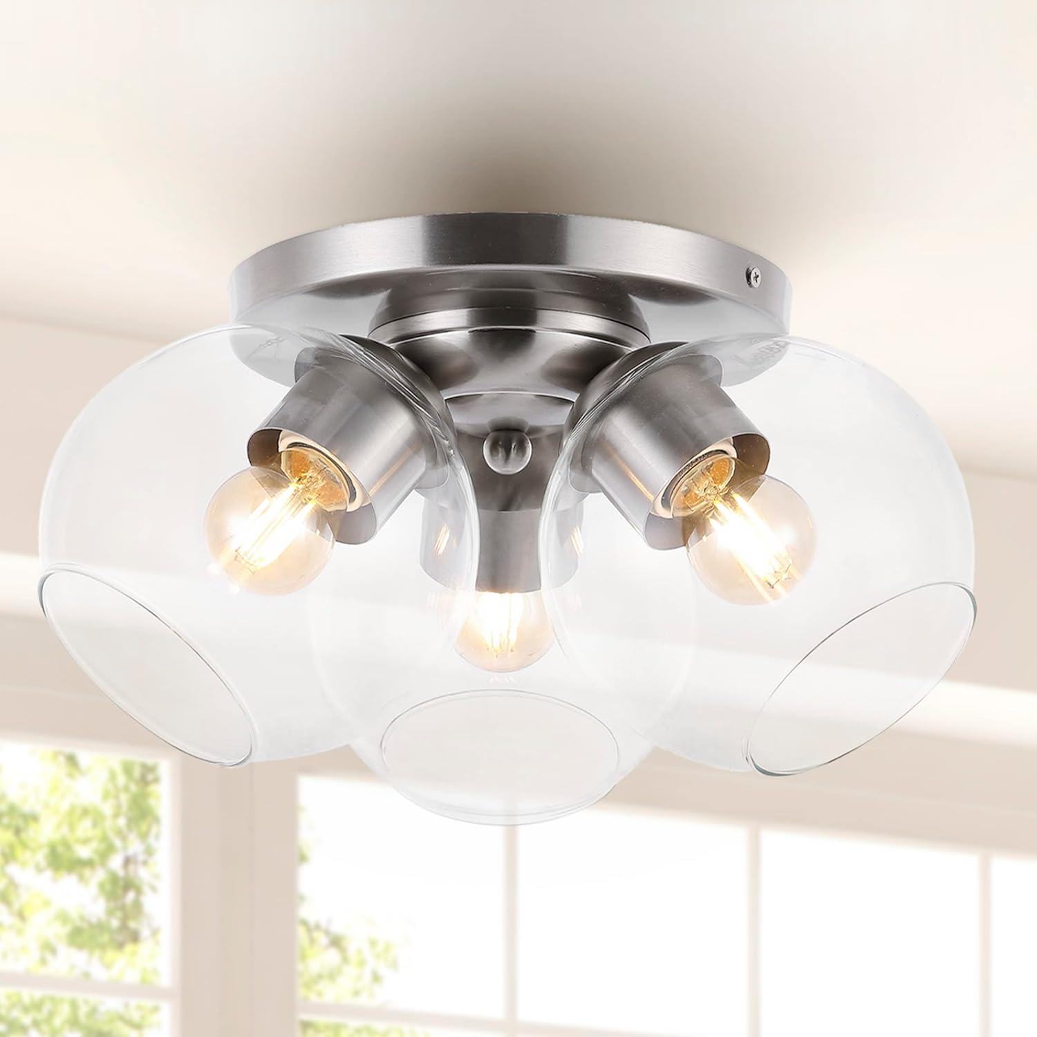 11.5" Clear Glass Nickel LED Flush Mount Ceiling Light