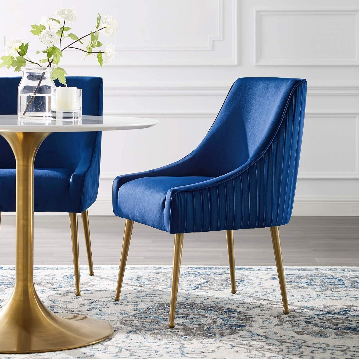 Sapphire Velvet Upholstered Dining Chair with Gold Accents