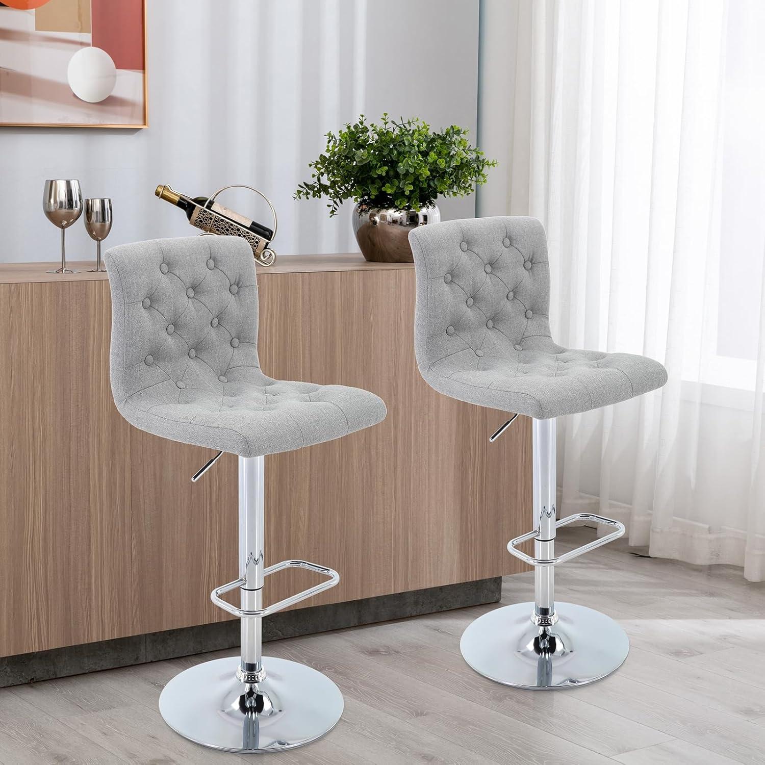 Latitude Run® Upholstered Adjustable Bar Stools, Swivel Counter Height Barstools Dining Chair Seat with Footrest (Set of 2)