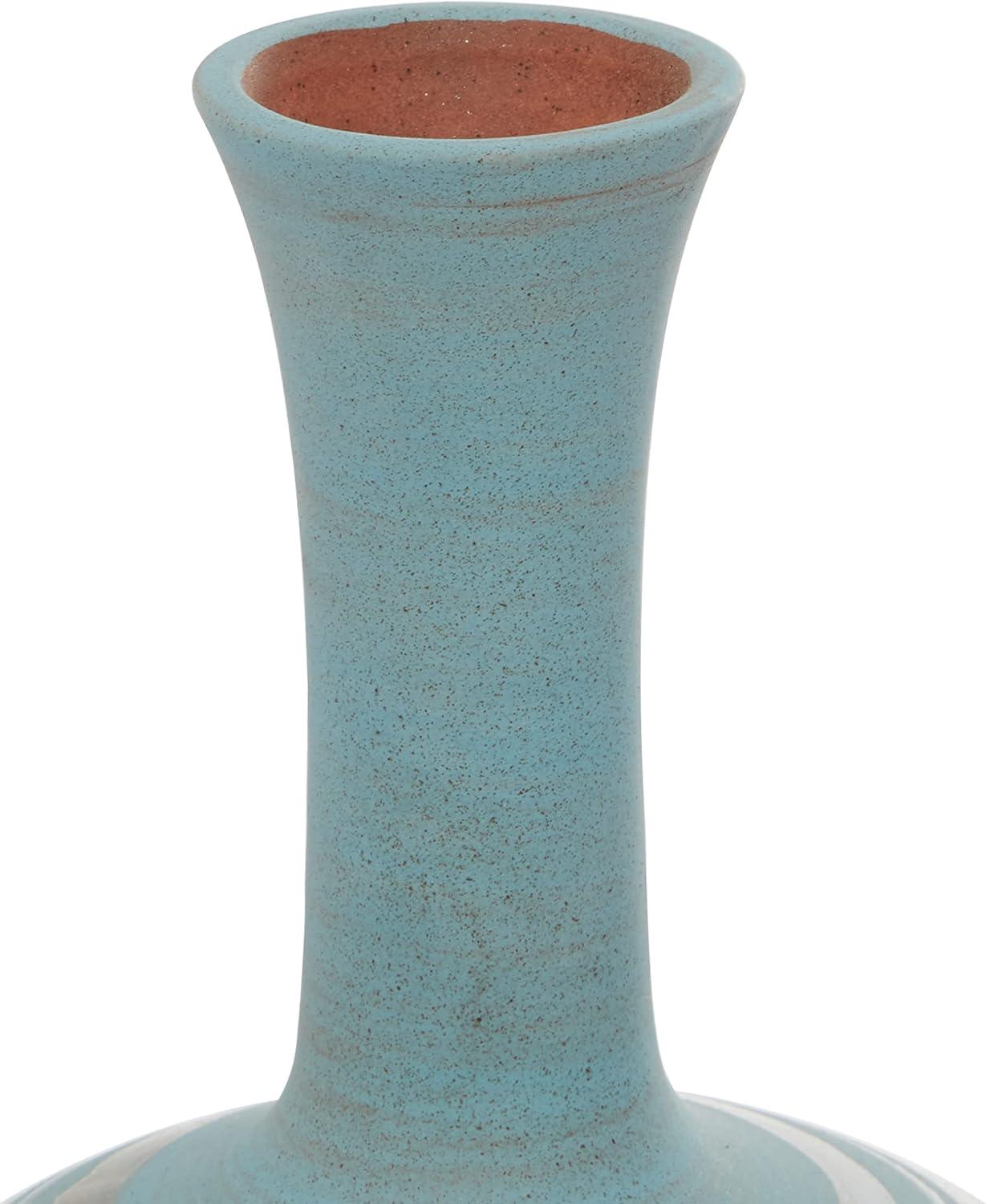 DecMode 15" Pink Ceramic Vase with Blue Tops