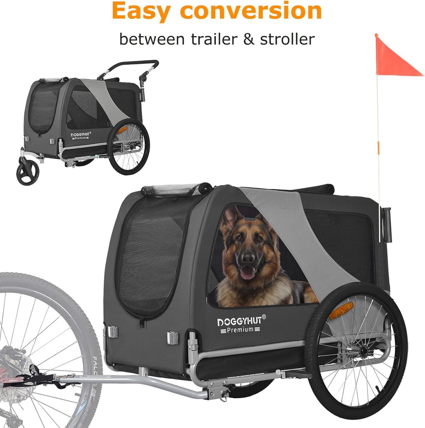 DOGGYHUT Premium XL Pet Bike Trailer & Stroller for Large Sized Dog or Multiple Small Dogs,Low Center of Gravity,Parking Brakes,Easy Folding Frame,Bicycle Carrier