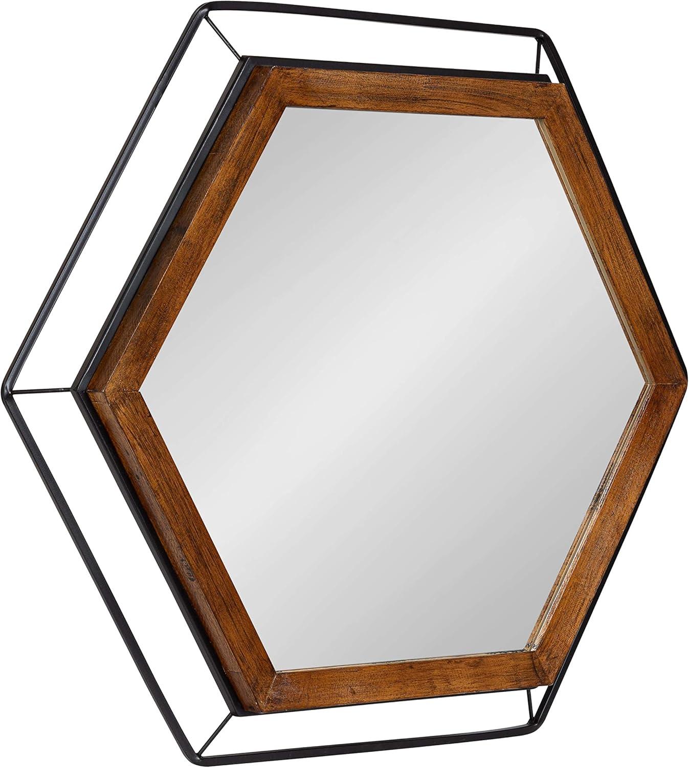 Kate & Laurel All Things Decor 28"x28" Wesman Framed Wall Mirror Walnut Brown : Modern Hexagon Shape, No Assembly Required