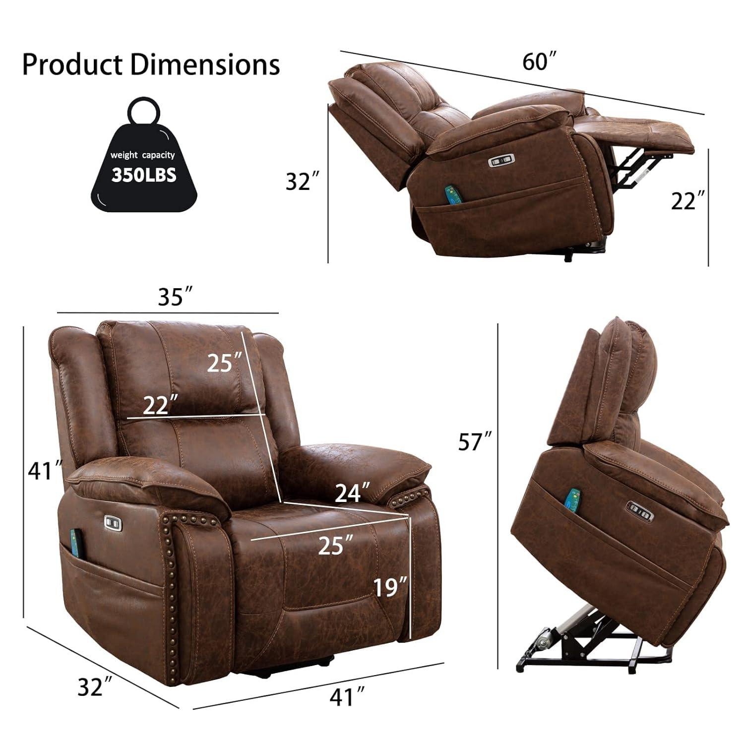 CANMOV Power Recliner Chair Electric Home Theater Seating Soft Leather Movie Chair for Living Room Overstuffed Single Reclining Sofa with Hidden Arm Storage, Cup Holders and USB Ports