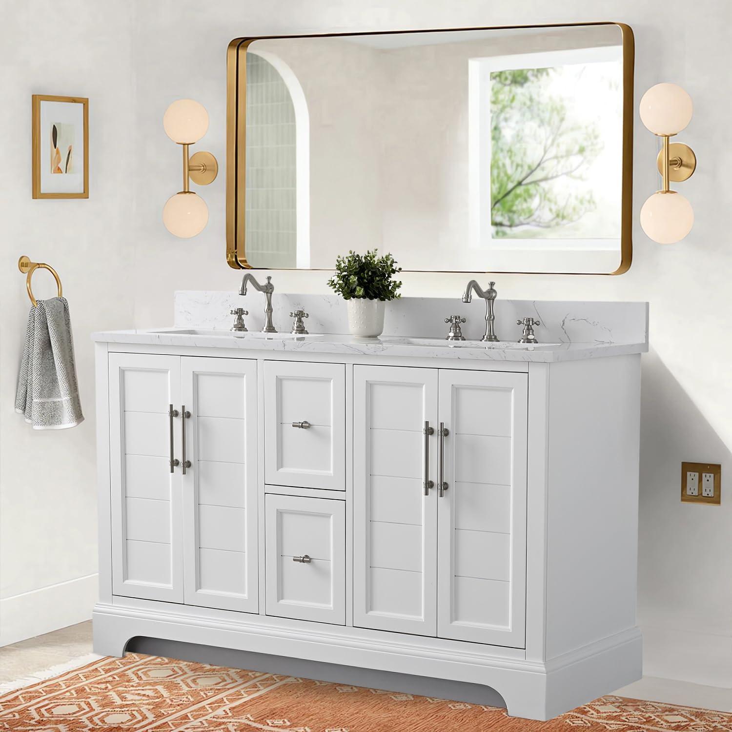 Vanity Art VA5054-W 54 x 22 x 34 in. Single Sink Bathroom Vanity with Quartz Top & Backsplash, White