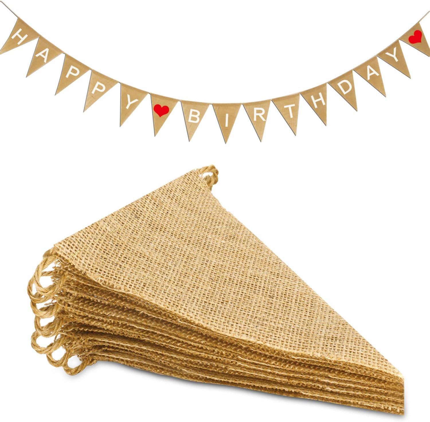 Novelty Place 13 Feet Burlap Pennant Banner - 15 Triangle Bunting Flags (5x7 Inches) - DIY Hand Painted Home Decorations for Holiday, Birthday, Wedding, Graduation and Party
