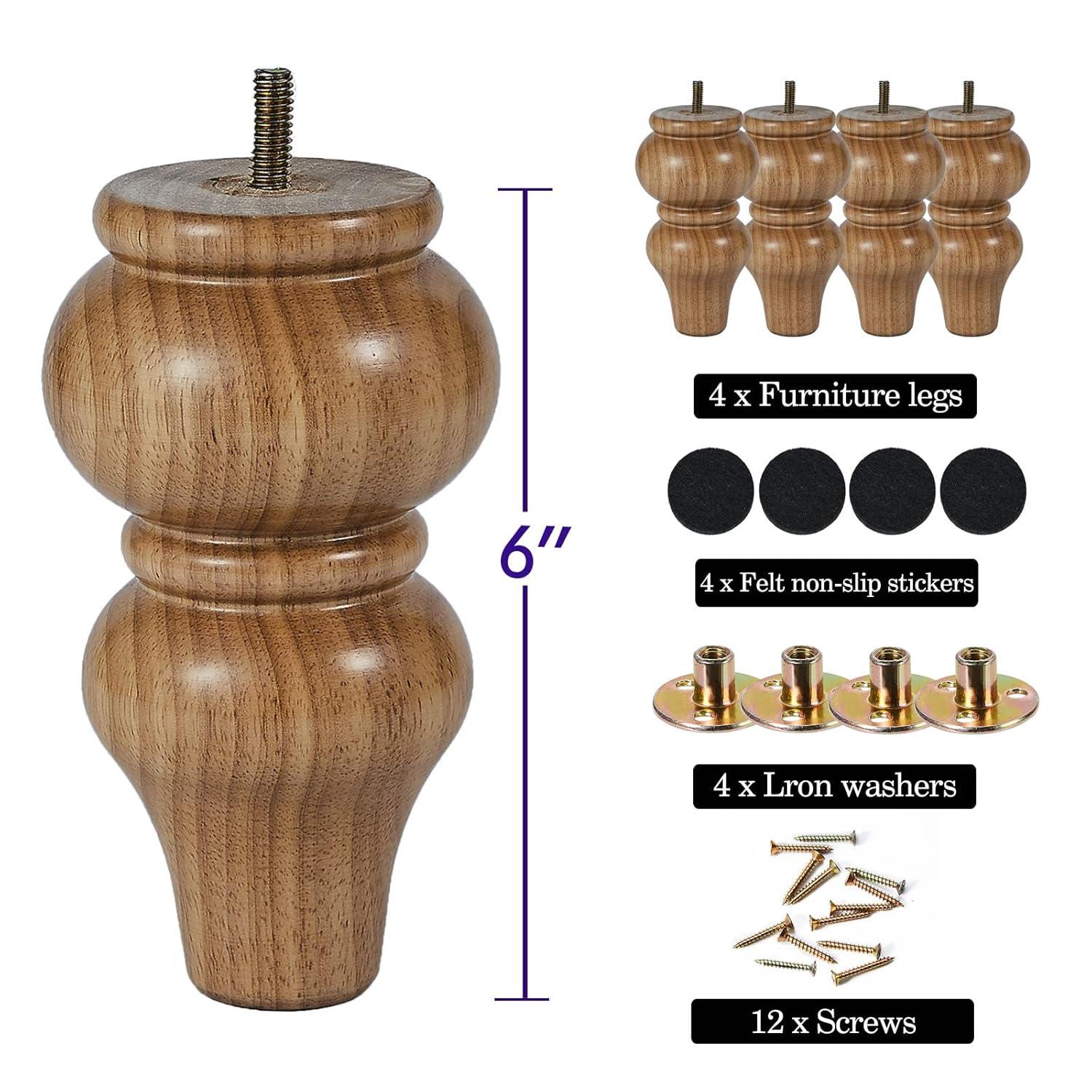 Wood Furniture Legs-Round Couch Legs, Sofa Legs Set of 4,Couch Legs Replacement,for Chair Legs Dresser Legs Cabinet Legs(6 inch Wood Color)