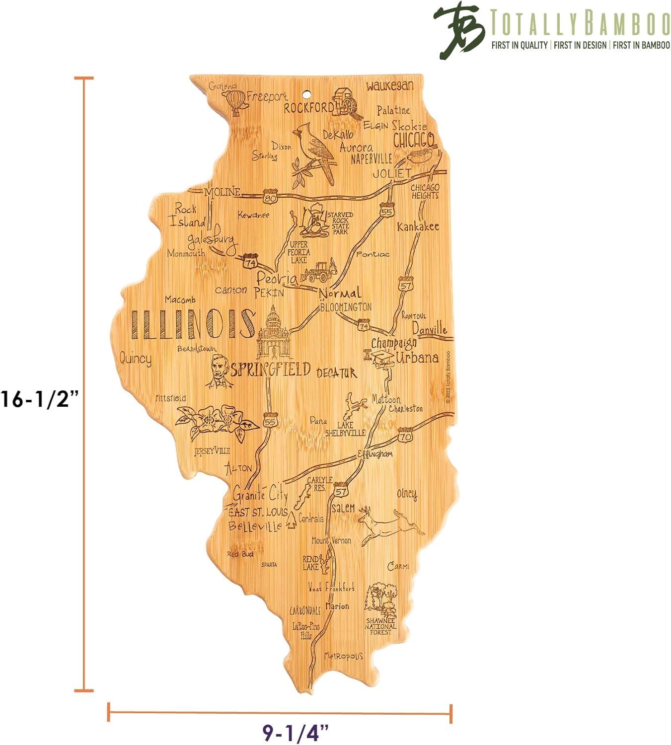 Totally Bamboo Destination Illinois Serving and Cutting Board: State Design, Lightweight Bamboo, 16.5" x 9.25"