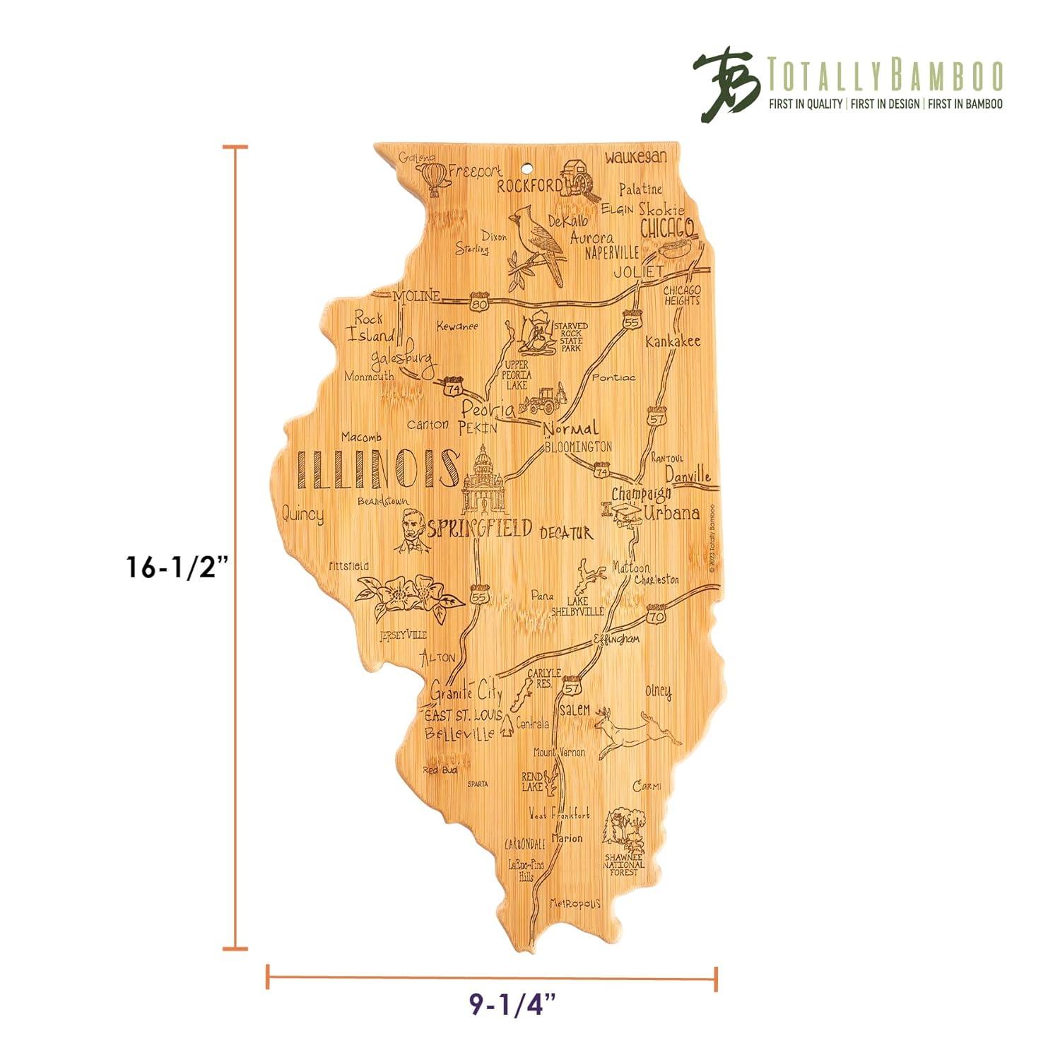 Totally Bamboo Destination Illinois Serving and Cutting Board: State Design, Lightweight Bamboo, 16.5" x 9.25"