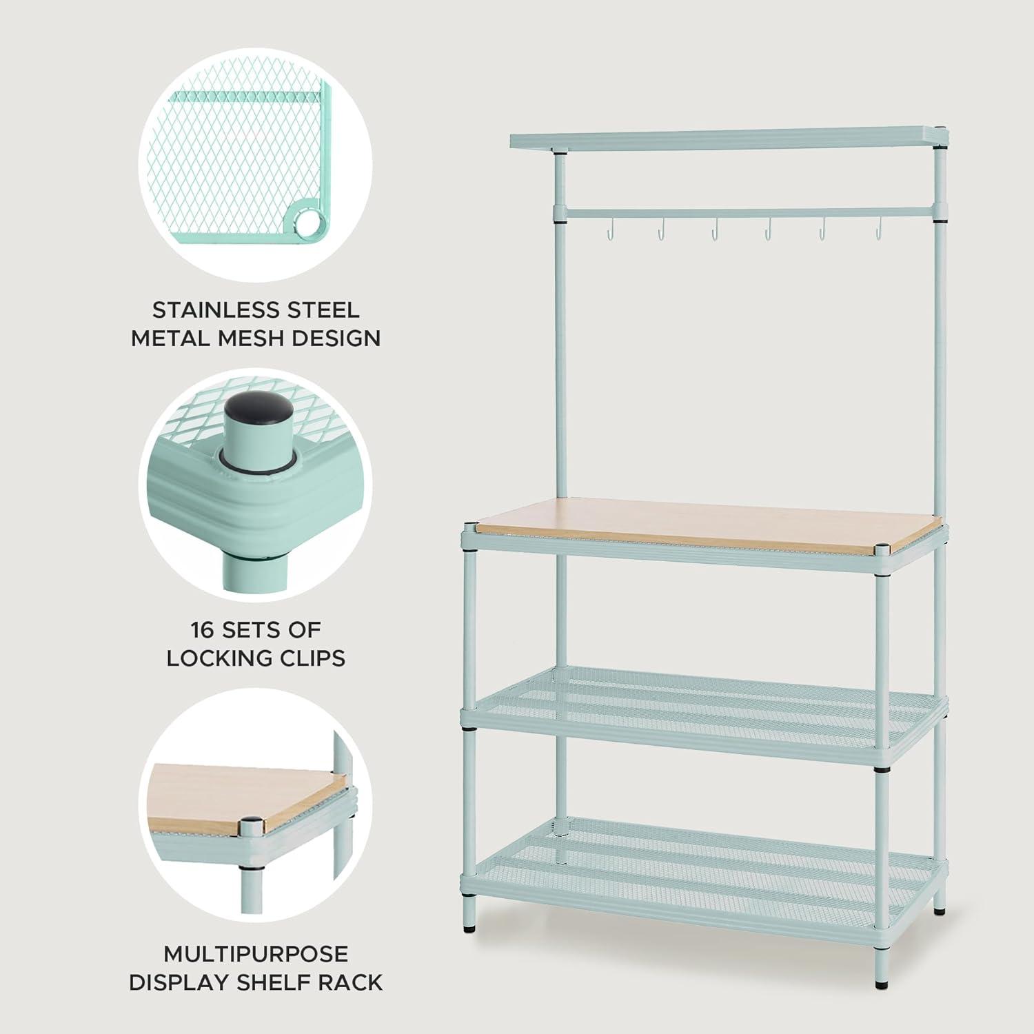 Design Ideas MeshWorks Metal Storage Utility Wood Top Shelving Unit Rack