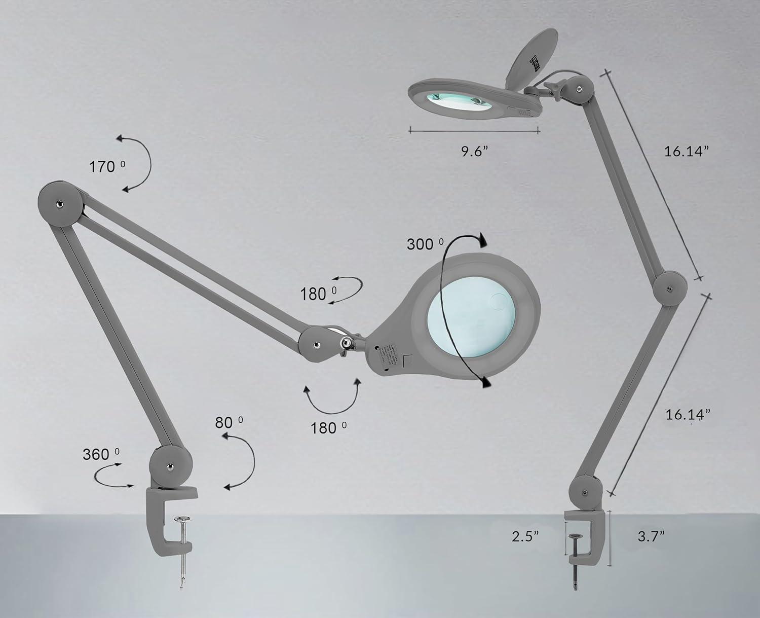 Neatfi (New Model Bifocals 1,200 Lumens Super LED Magnifying Lamp with Clamp, Dimmable, 60 Pcs SMD LED, 5 Inches Diameter Lens, Adjustable Arm (5 Diopter + 20 Diopter, White)