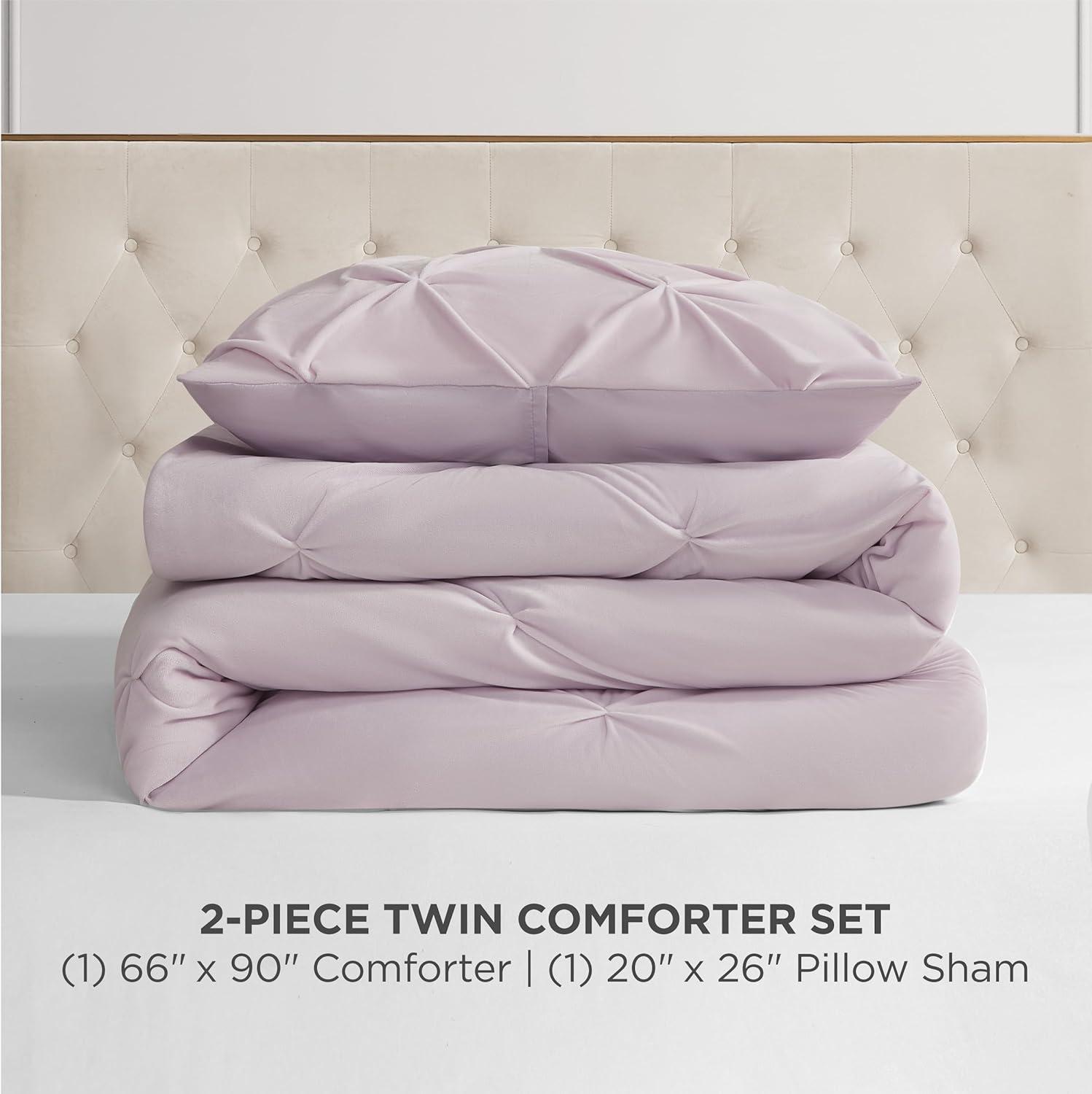 Lavender Purple Twin Microfiber Comforter Set with Pleated Design