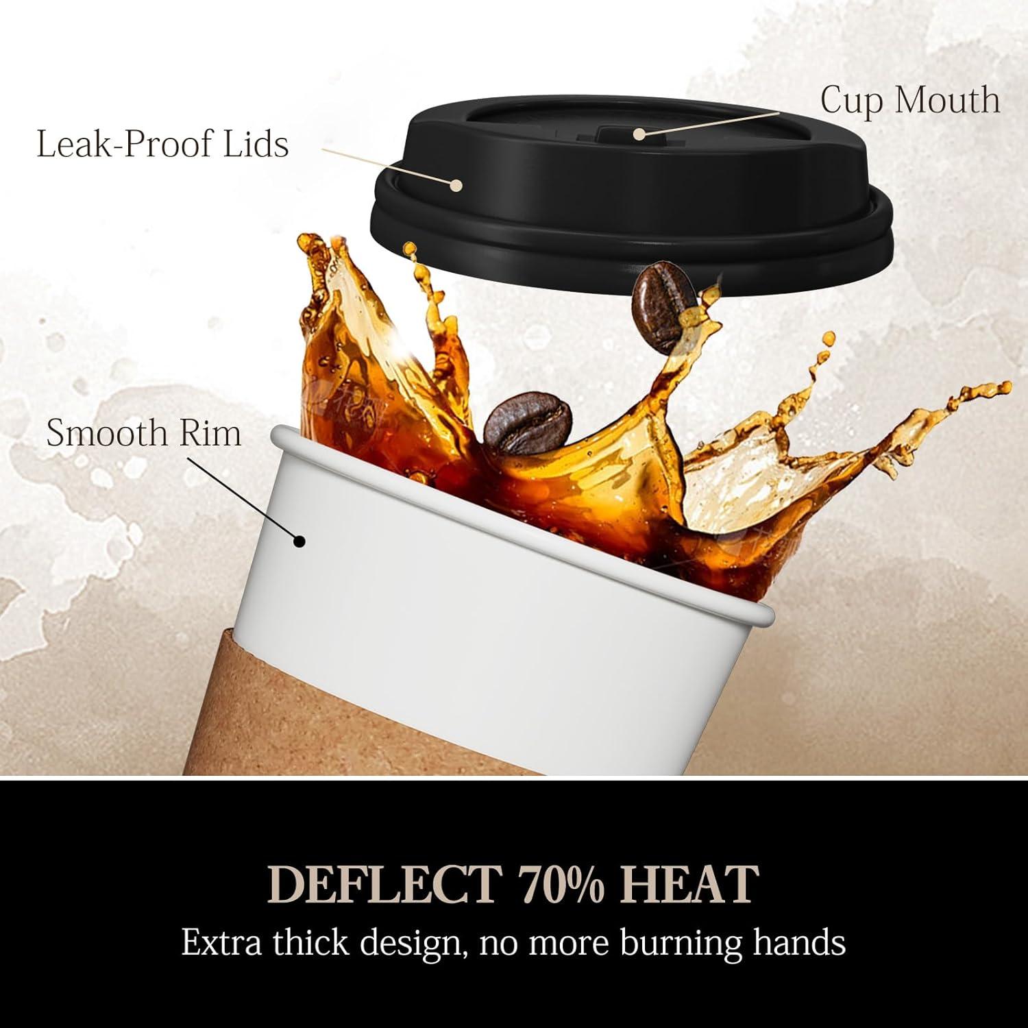 FAST APPLIANCES LLC Paper Cups,Cups,Disposable Cups 100 Pack 12 Oz Leak-Proof Coffee Cups With Lids And Sleeves Disposable Paper To Go Hot Coffee Cups For Home, Business, Office, Cafes And Parties