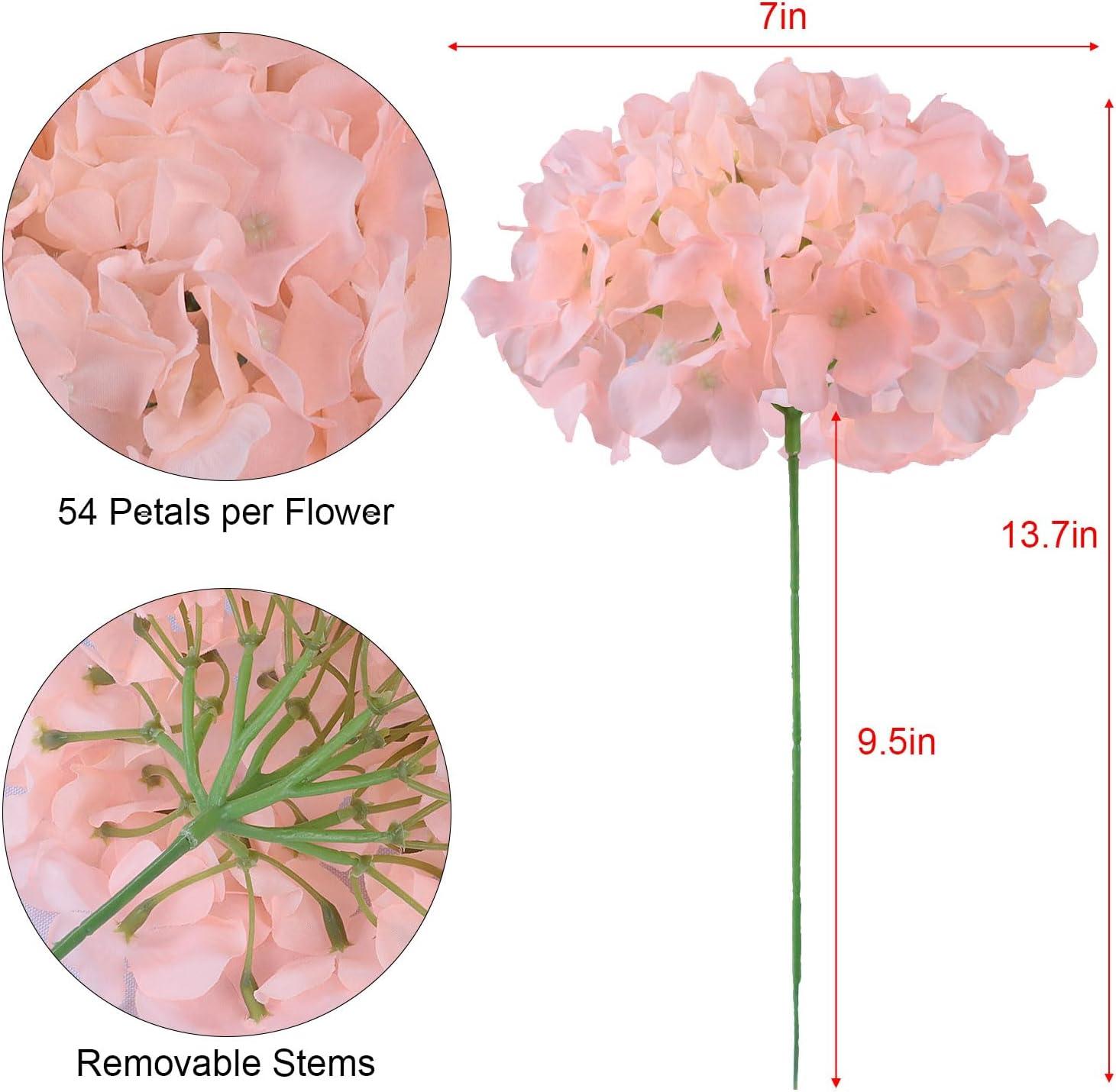 TITOUMI Hydrangea Silk Flowers Heads Blush Pack of 10 Full Hydrangea Flowers Artificial with Stems for Wedding Home Party Shop Baby Shower Décor