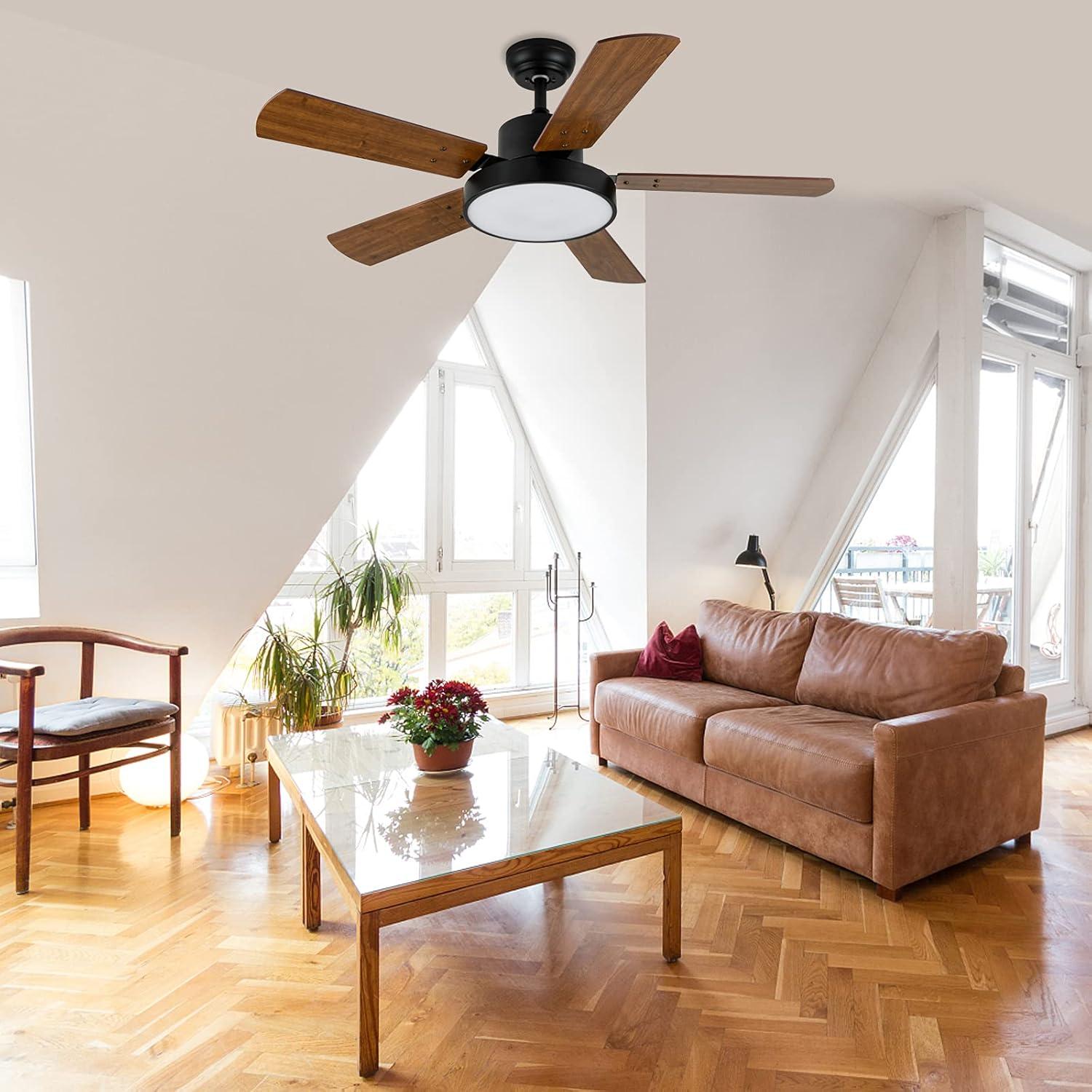 Simple Deluxe 44" Ceiling Fans with Lights and Remote, Outdoor Ceiling Fans for Patios with Light, Easy to Install Ceiling Fan with Reversible Motor and Wooden Blade for All Seasons