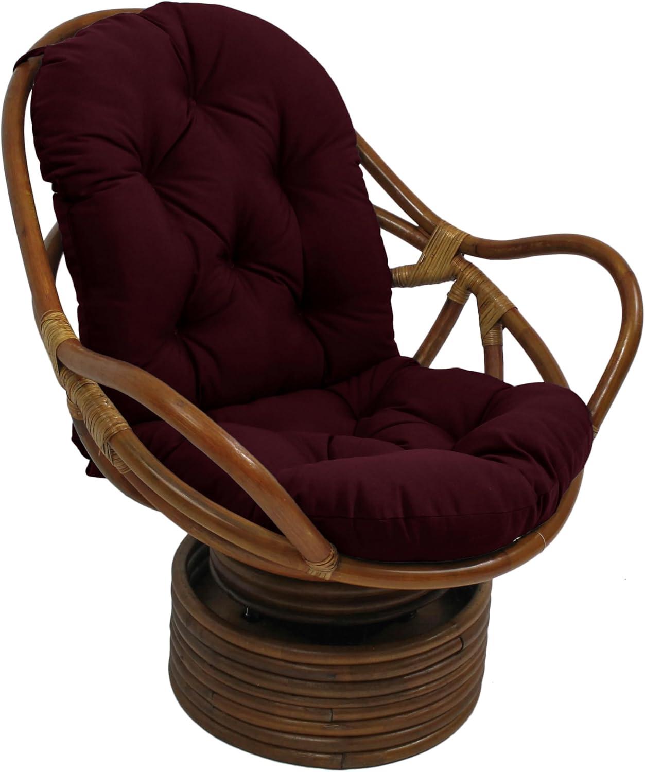 Merlot Tufted Polyester Cushion with Rattan Swivel Rocking Chair