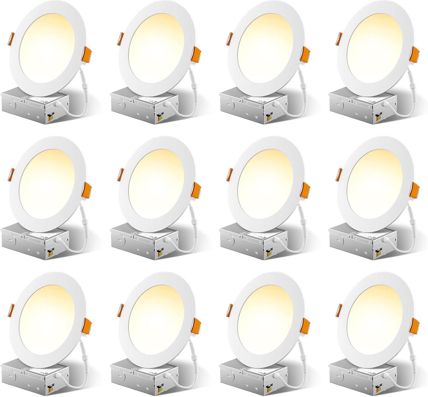 6-Inch White Ultra-Thin Dimmable LED Recessed Lights, 12-Pack