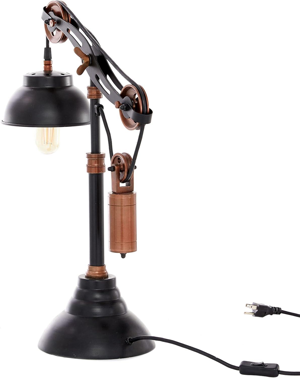 DecMode 24" Pulley Black Desk Lamp with Black Metal Shade