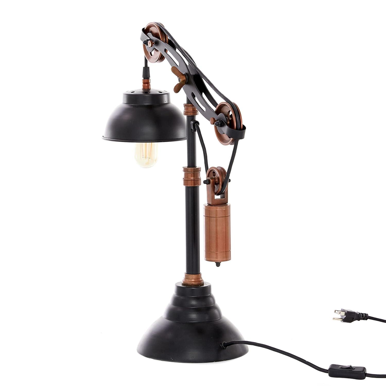 DecMode 24" Pulley Black Desk Lamp with Black Metal Shade