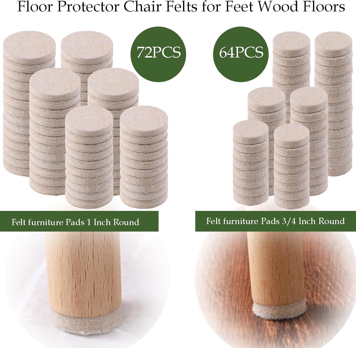 Fursafe&Q Felt Furniture Pads, Furniture Felt Pads for Hardwood Floors -Self Adhesive Chair Leg Floor Protectors, Protect from Nicks, Dents and Scratches, Chair Feet Protectors 136 Pcs Chair Feet