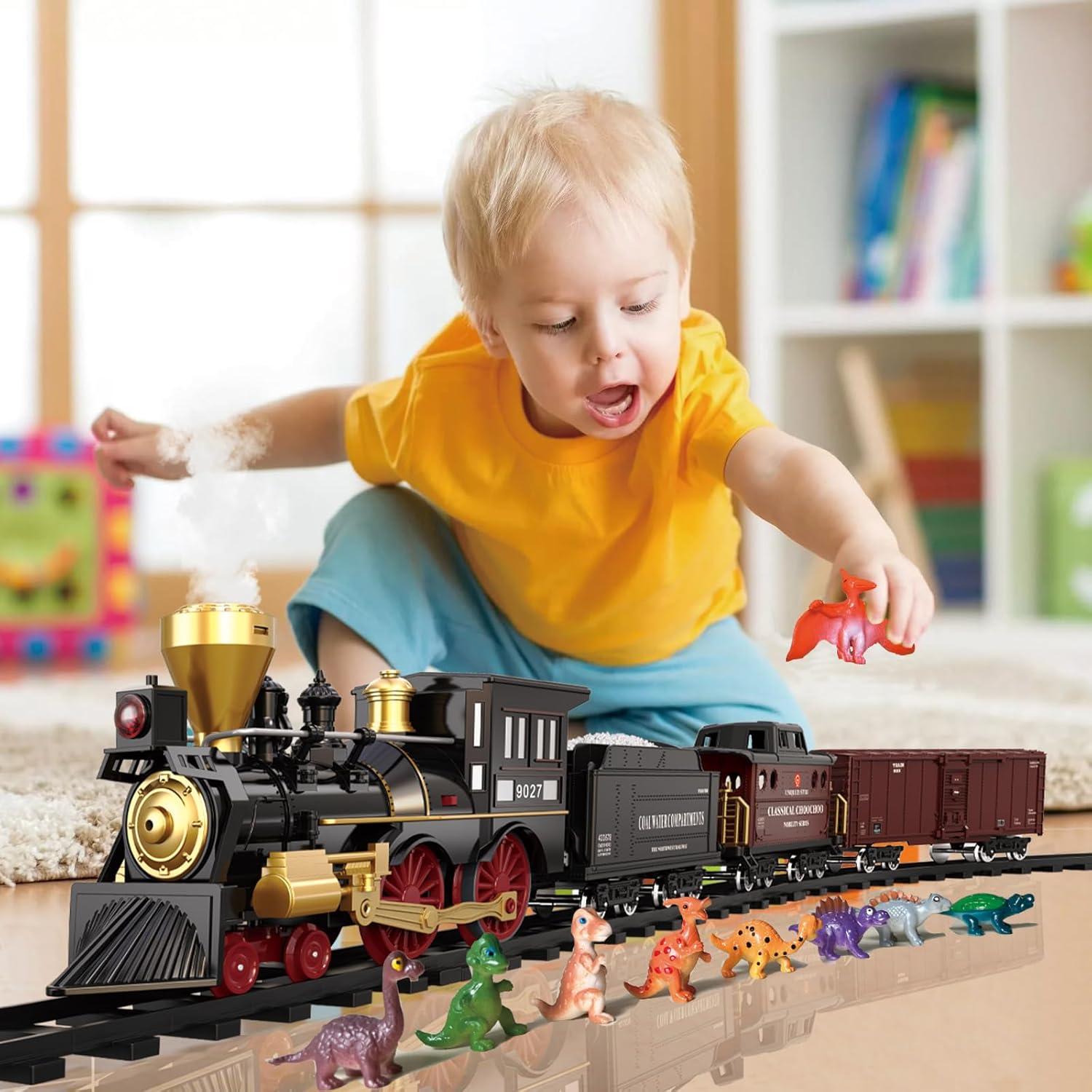 Train Set for Kids Remote Control Christmas Train Toys w/Steam Locomotive,Passenger Carriage & Luxury Tracks, Electric Trains w/Realistic Smoke,Sounds & Lights, Birthday Gift for Boys Girls 3 4 5 6 7