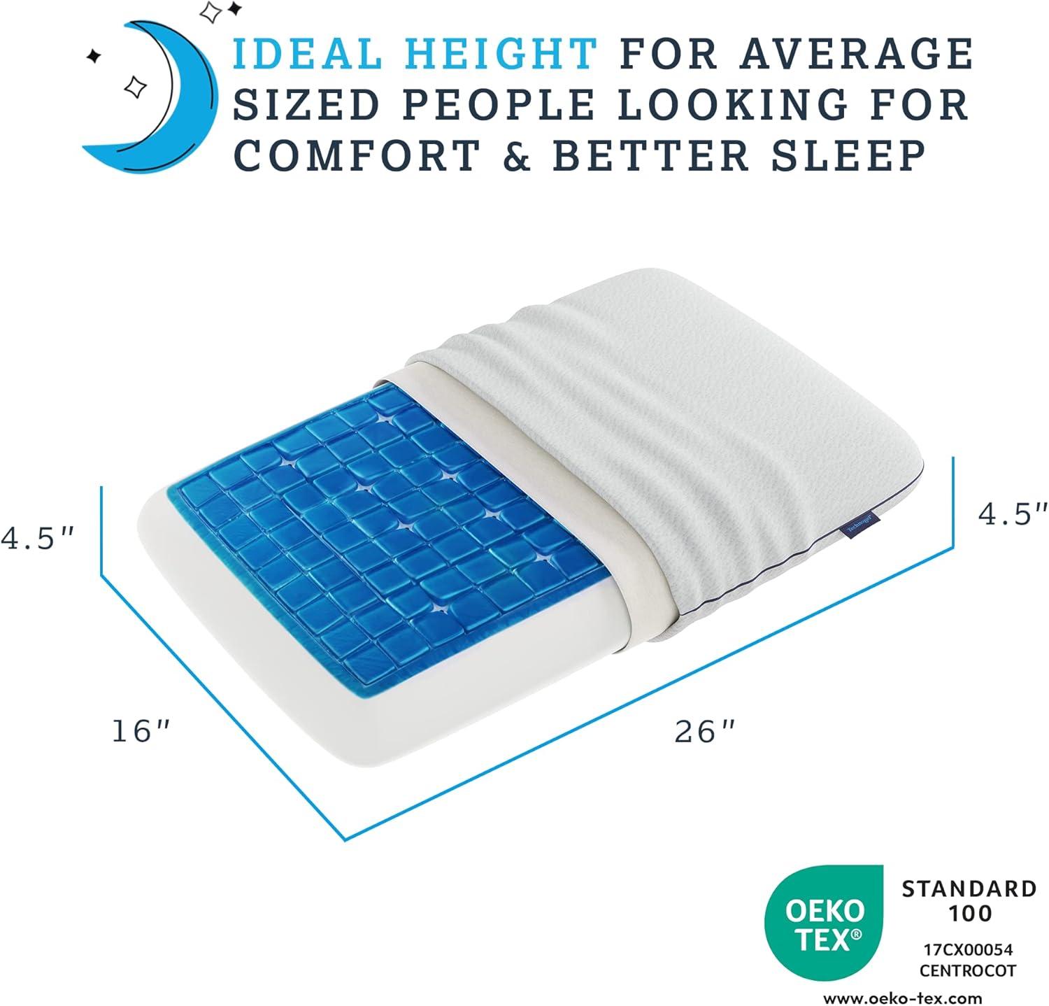 Technogel Deluxe Cooling Gel Pillow – Neck & Shoulder Pain Relief, Odorless Memory Foam, Cool Sleep for Stomach & Back Sleepers, Standard Shape with Washable Cooling Cover (Medium)